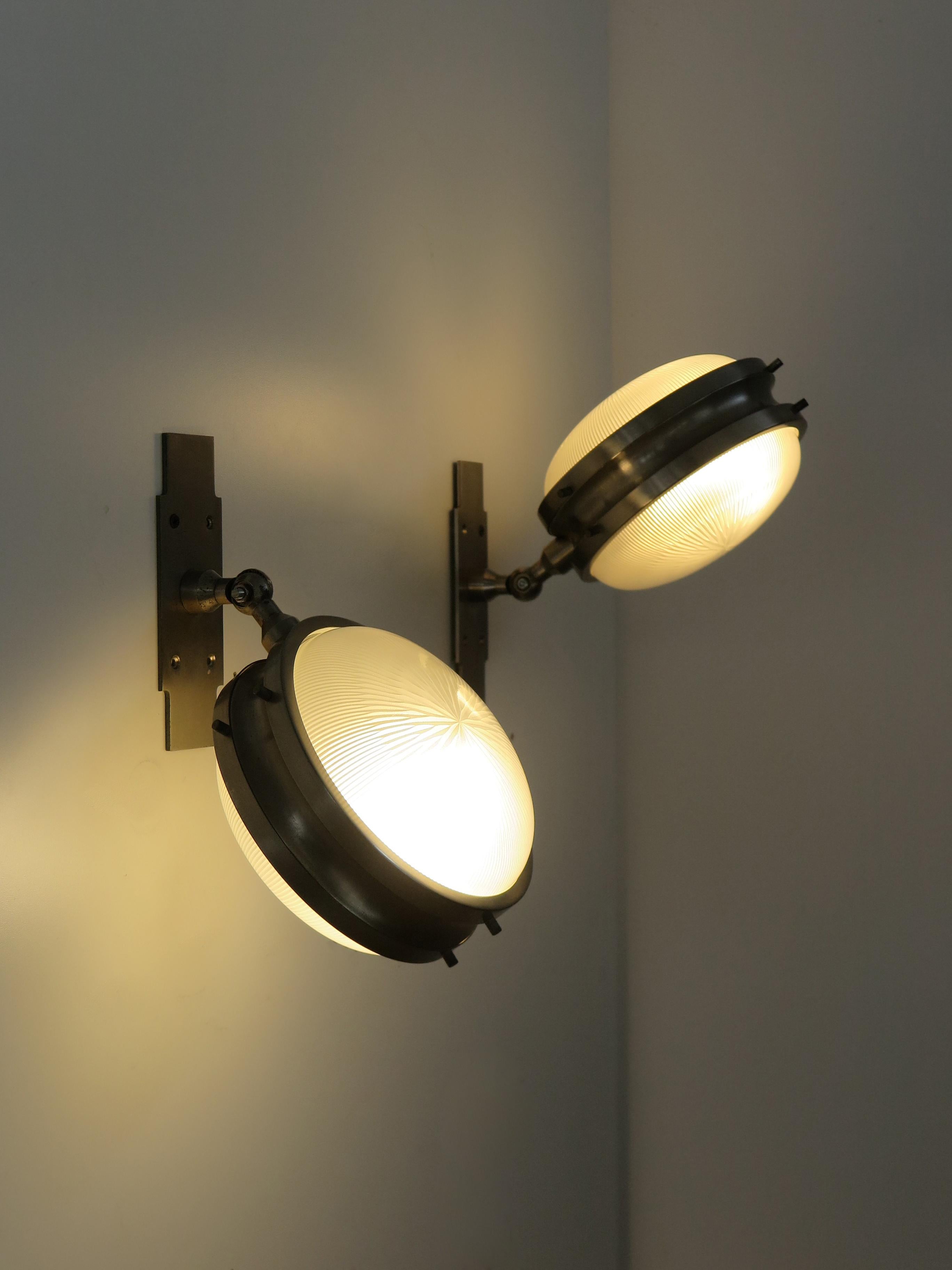 Mid-Century Modern Sergio Mazzza for Artemide Italian Midcentury Metal Glass Sconces 