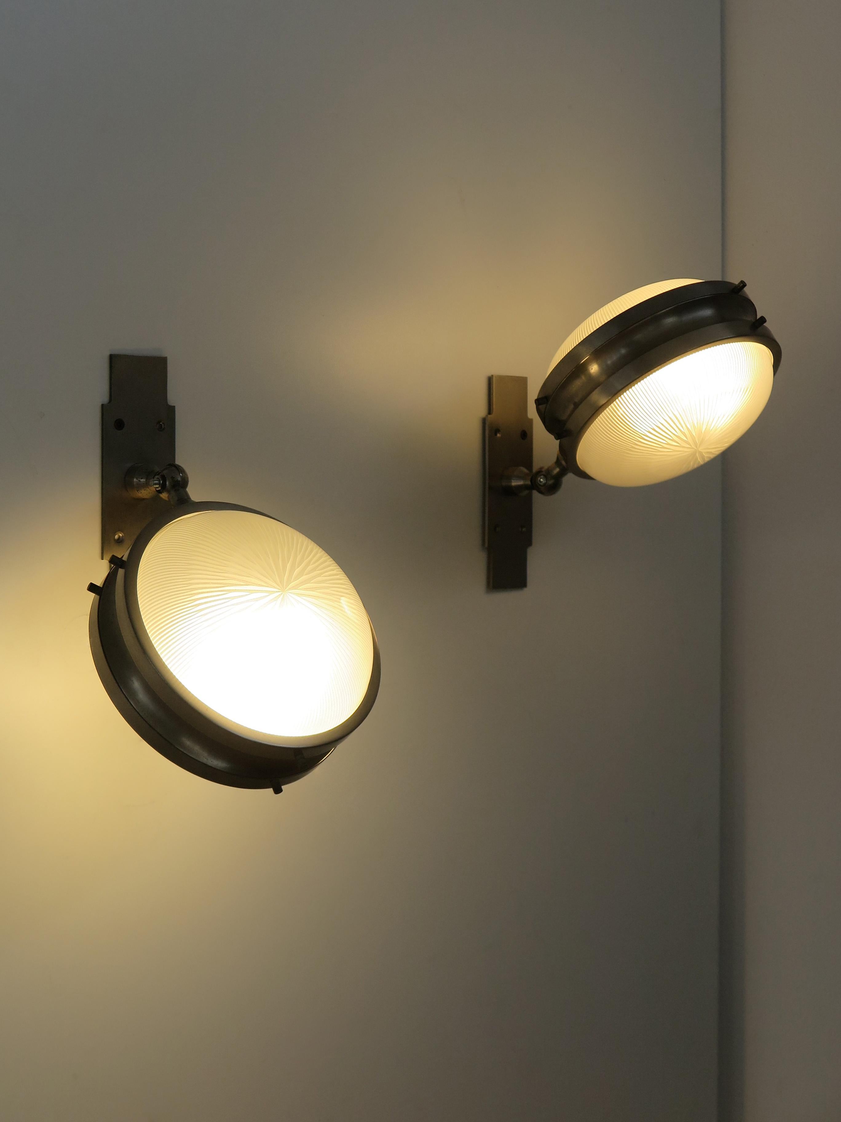 Sergio Mazzza for Artemide Italian Midcentury Metal Glass Sconces 