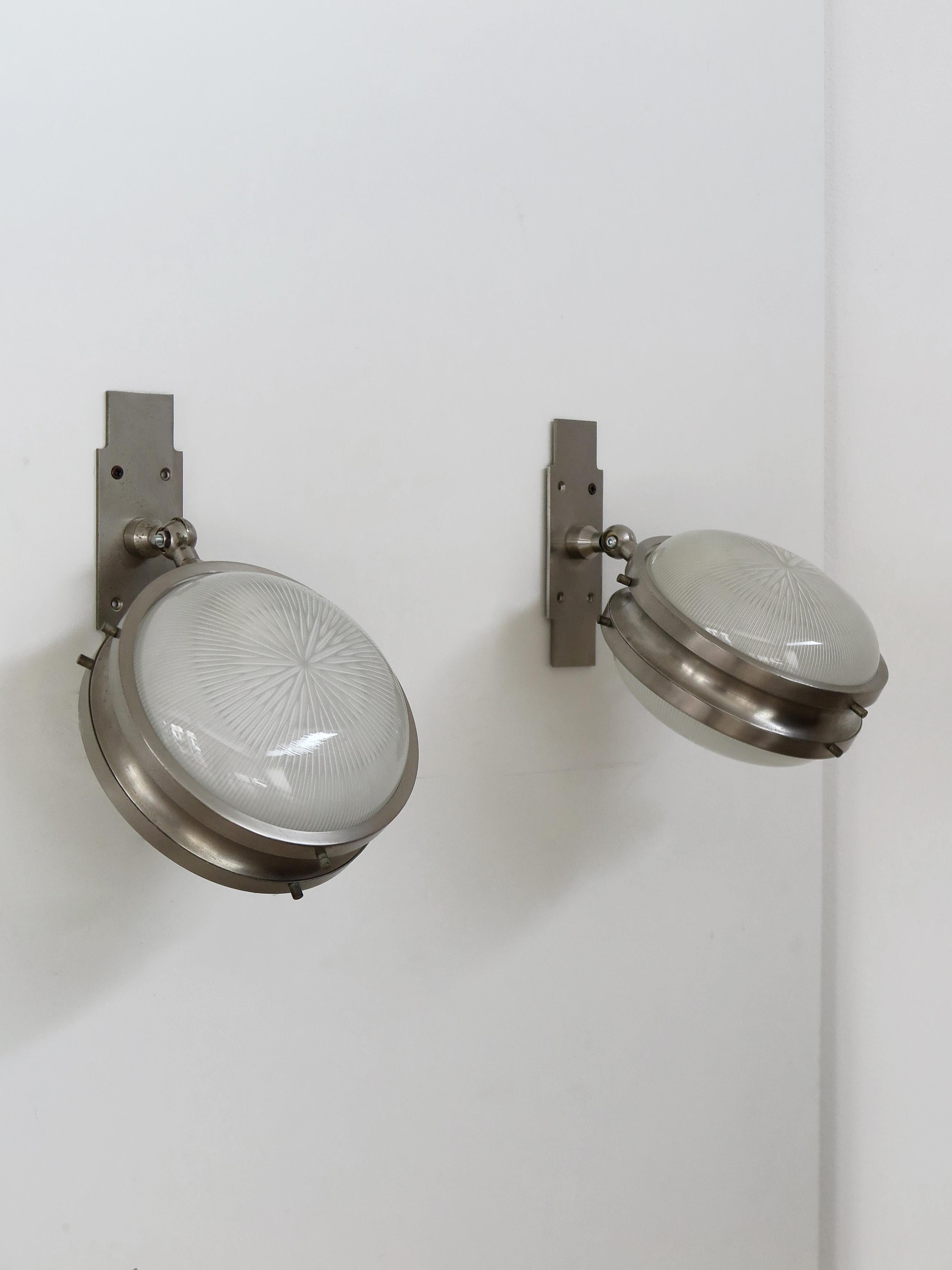 Sergio Mazzza for Artemide Italian Midcentury Metal Glass Sconces 