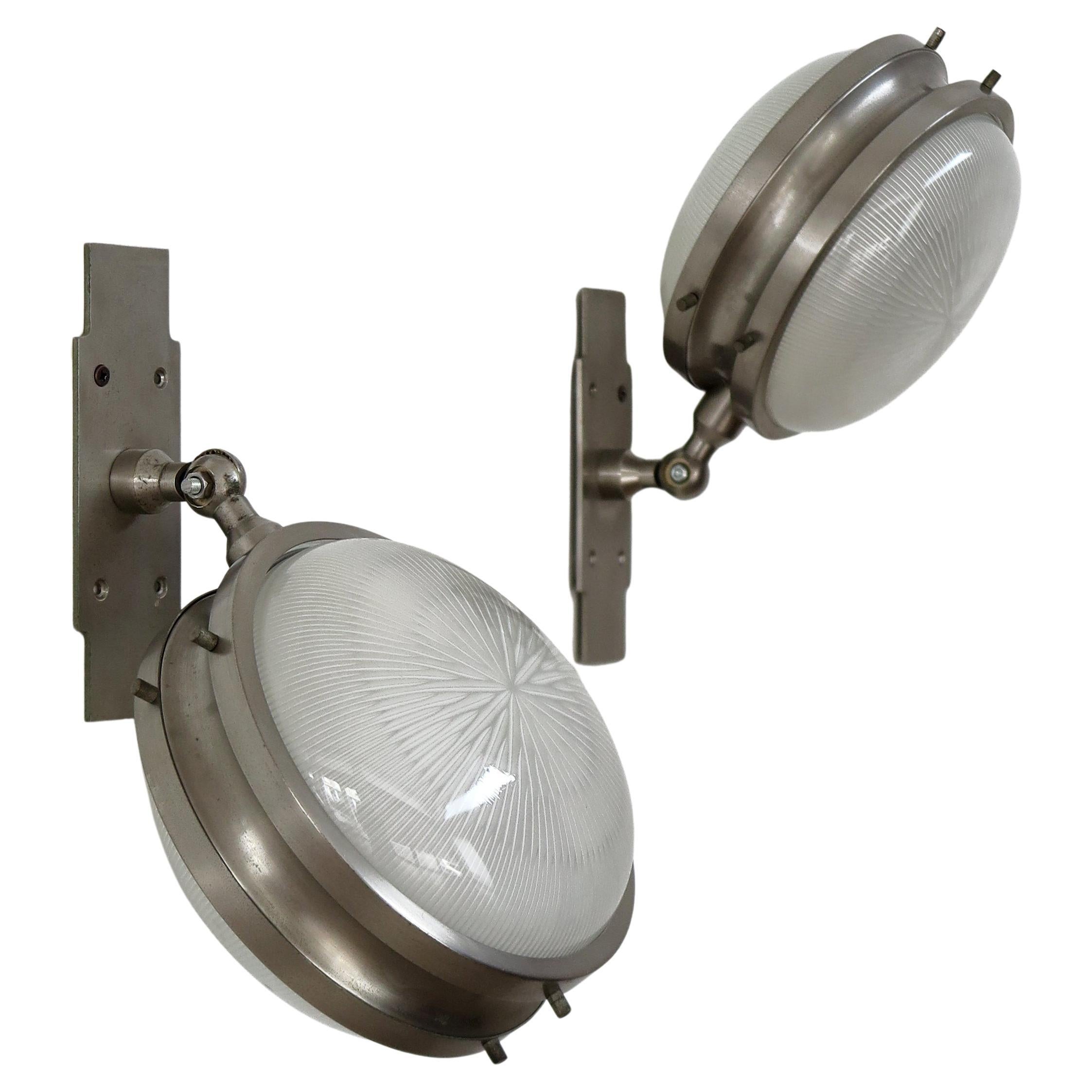 Sergio Mazzza for Artemide Italian Midcentury Metal Glass Sconces "Gamma" 1960s For Sale