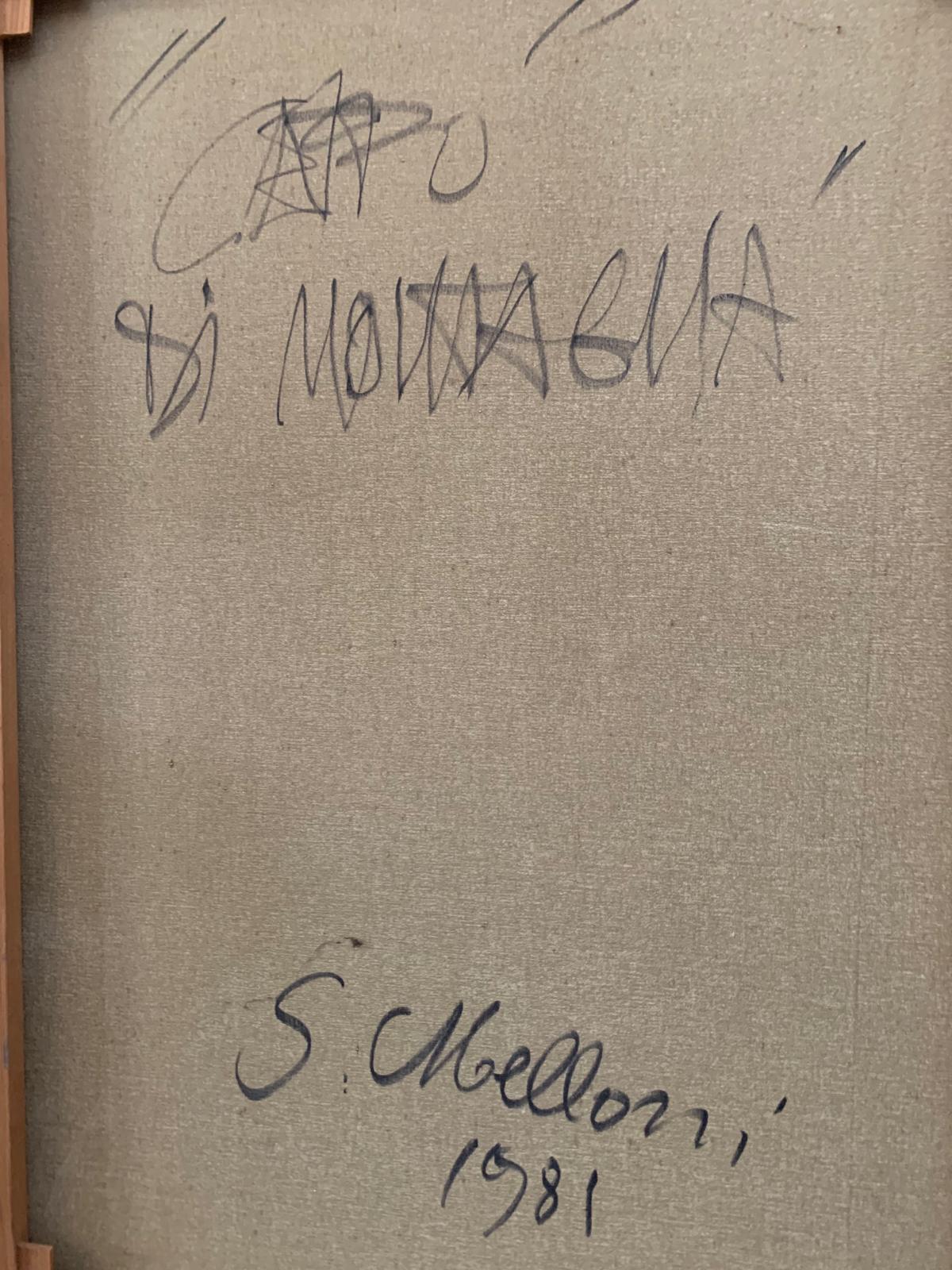 Sergio Melloni, Composizione, tecnica mista su tela, 1981, incorniciato In condizioni buone in vendita a Montelabbate, PU