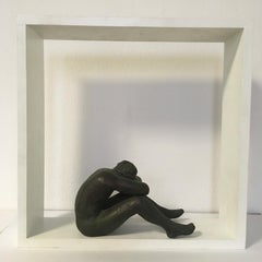 Crouched Body by Sergio Monari 1985 Figurative Sculpture Patinated Bronze Cast