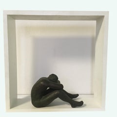 Vintage Crouched Body by Sergio Monari 1985 Figurative Sculpture Patinated Bronze Cast