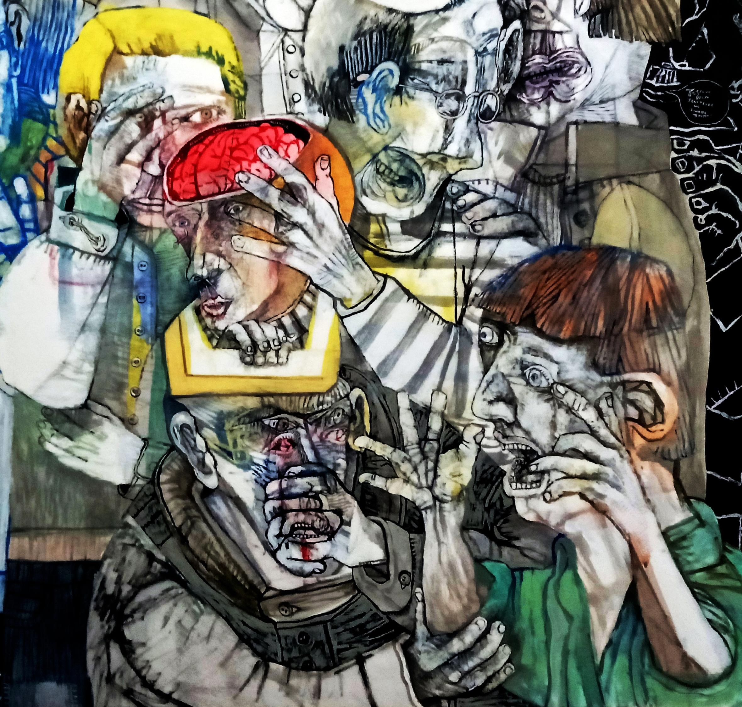 Afterthoughts Sergio Moscona Art contemporain peinture couleur comédie humaine  en vente 3