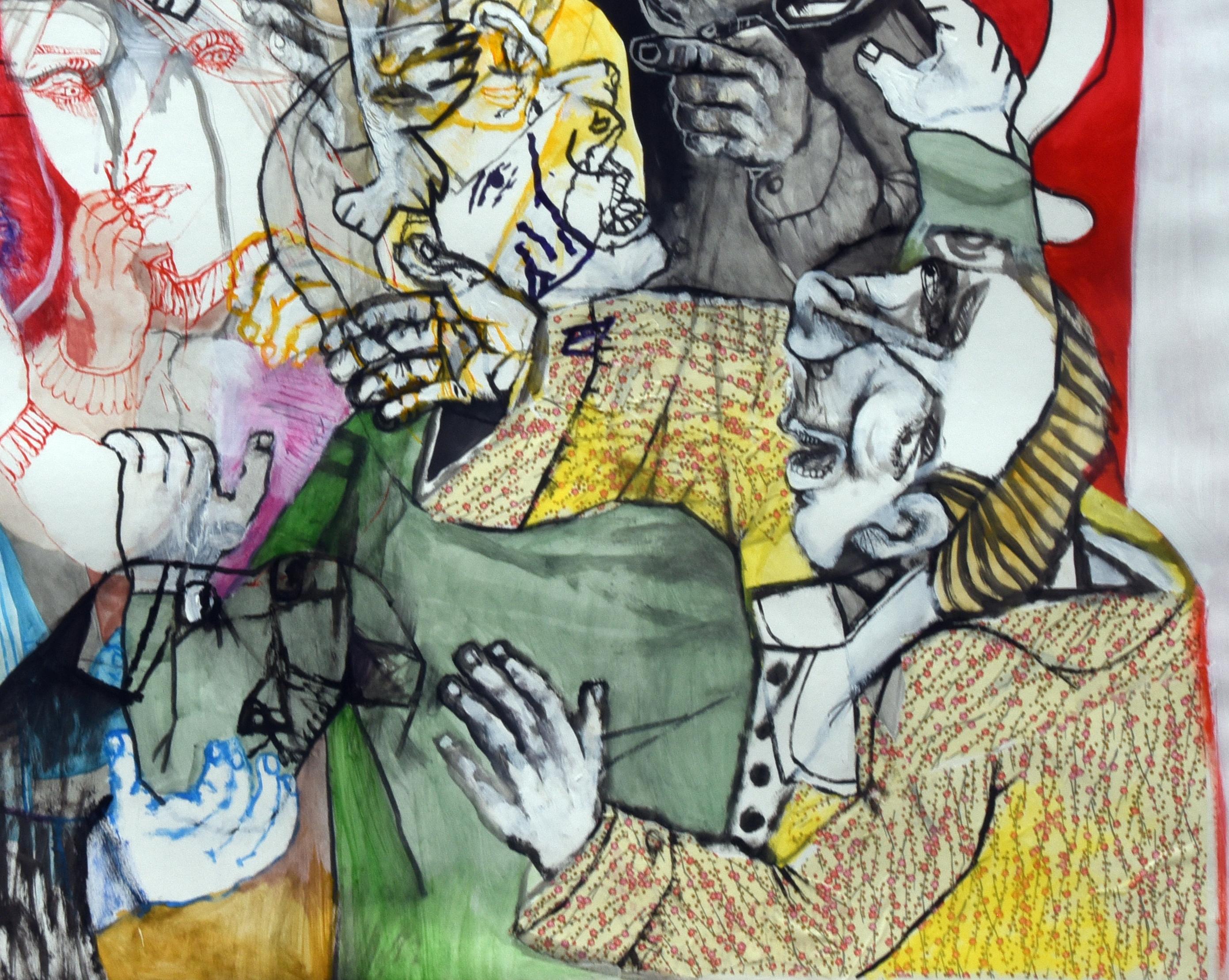Ecke von Licht Sergio Moscona Zeitgenössische Malerei Kunst menschliche Komödie rote Farbe im Angebot 3