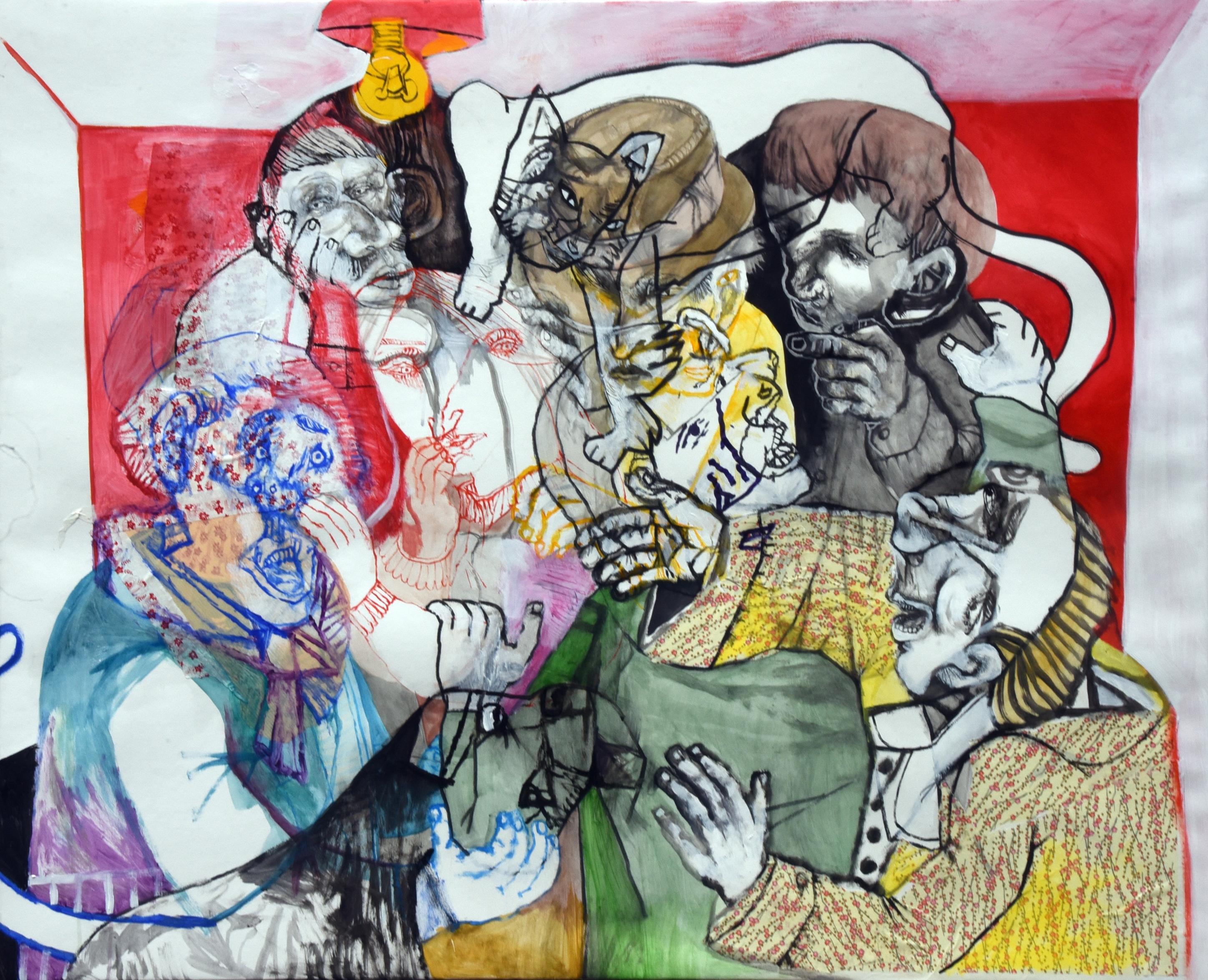 Ecke von Licht Sergio Moscona Zeitgenössische Malerei Kunst menschliche Komödie rote Farbe