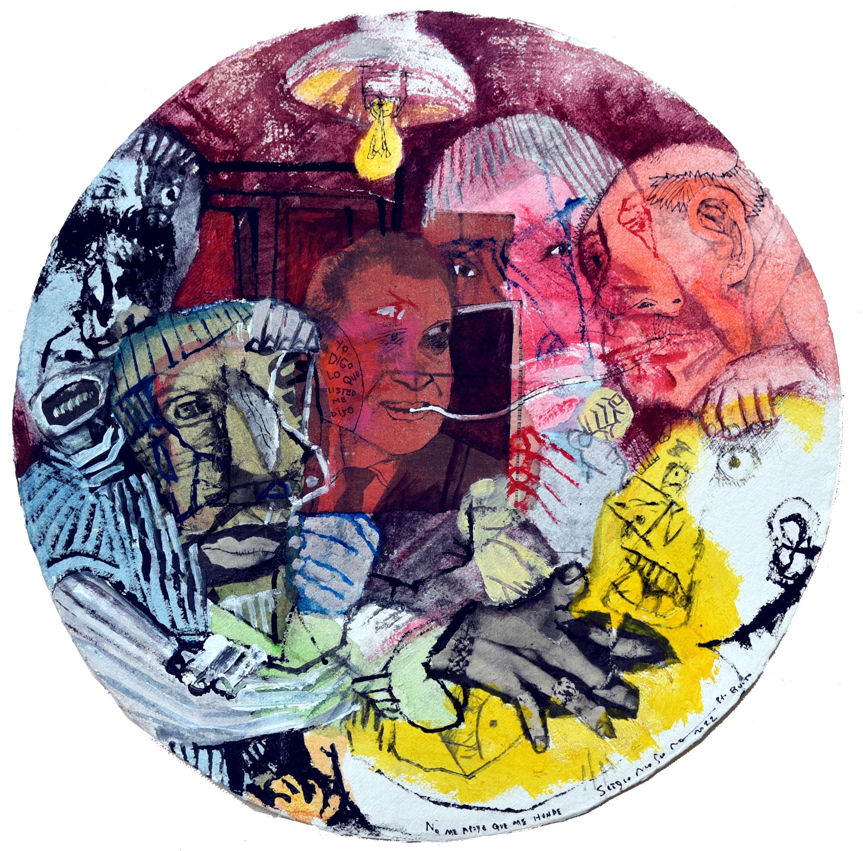 Acrylic paint and ink on paper
Tondo (diameter 30 cm)
Hand-signed and dated lower right
