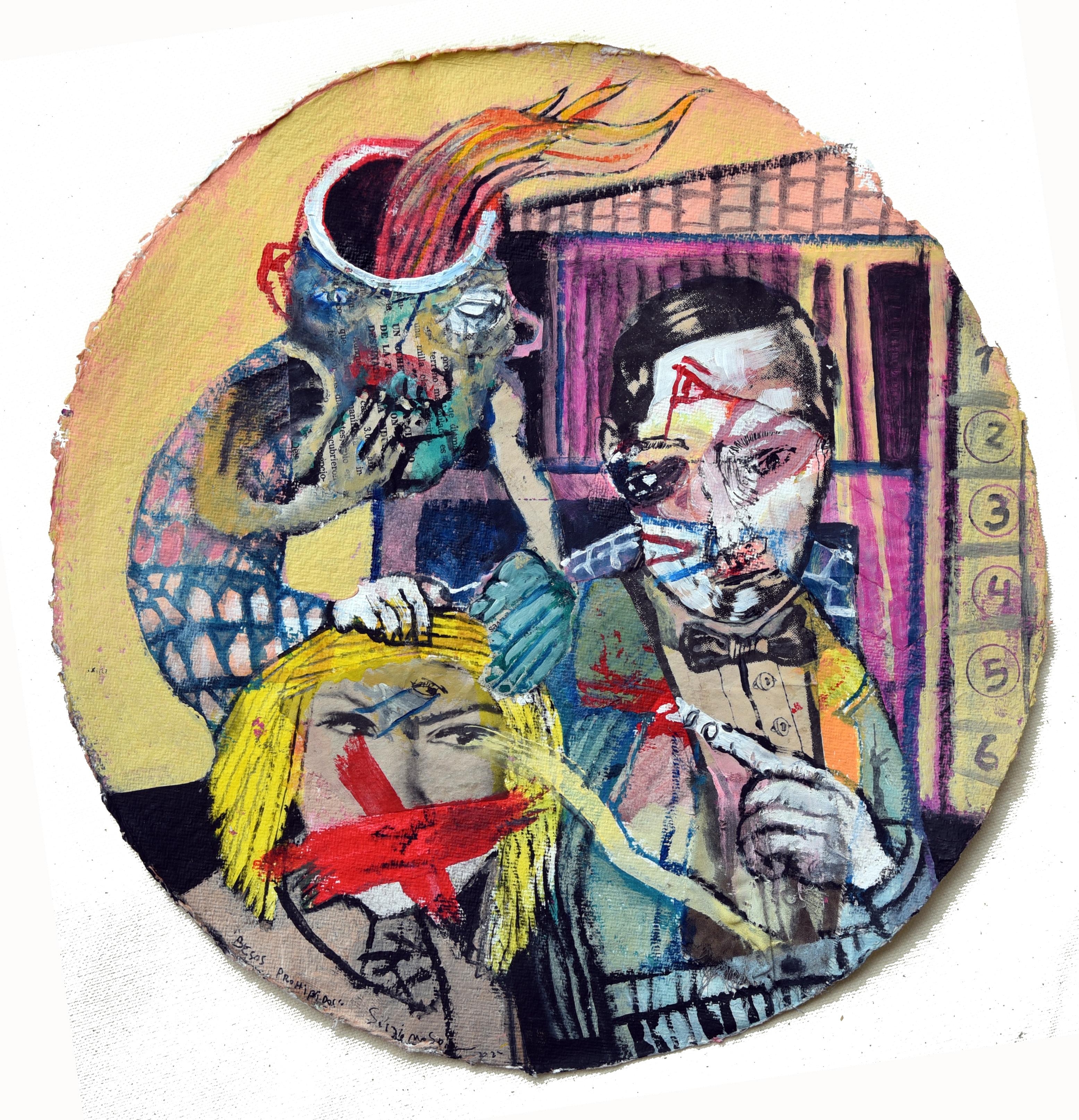 Acrylic paint and ink on paper
Tondo (diameter 30 cm)
Hand-signed and dated lower left by the artist