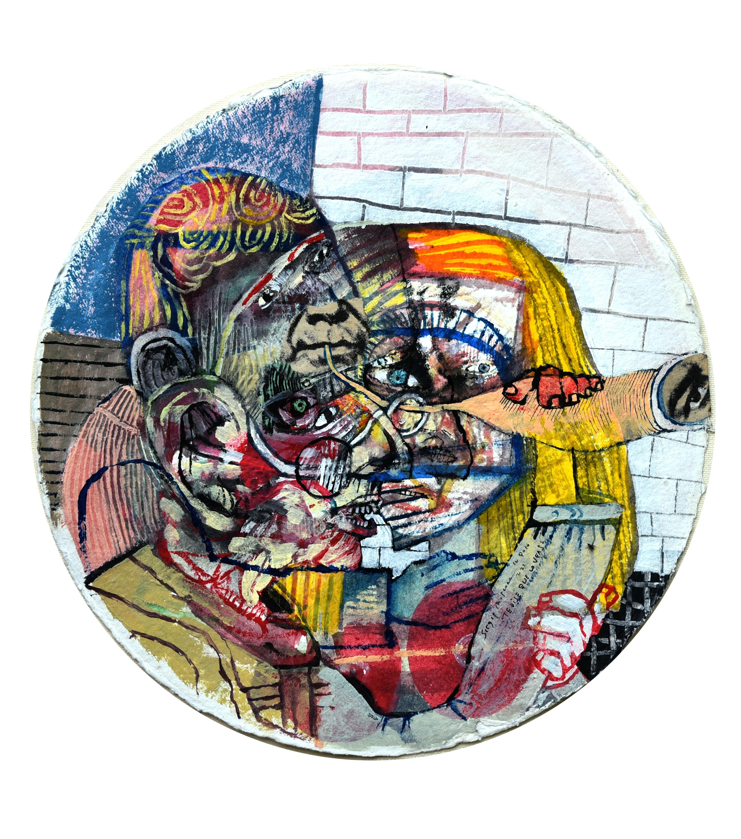 Acrylic paint and ink on paper
Tondo (diameter 30 cm)
Hand-signed and dated lower right