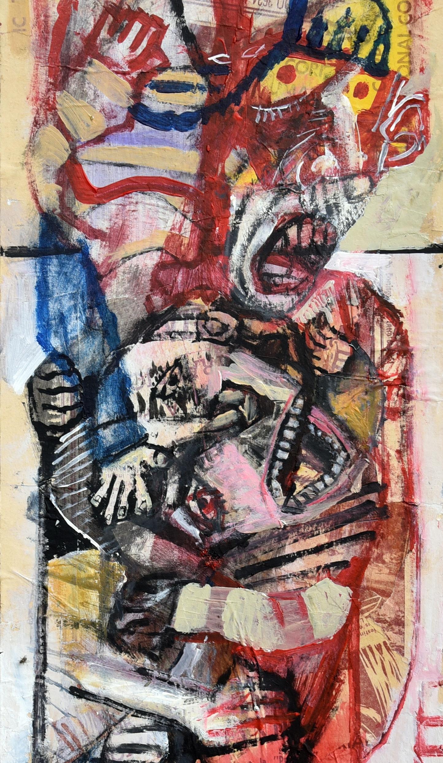 Still scared Sergio Moscona Contemporary art painting colour human comedy red For Sale 3