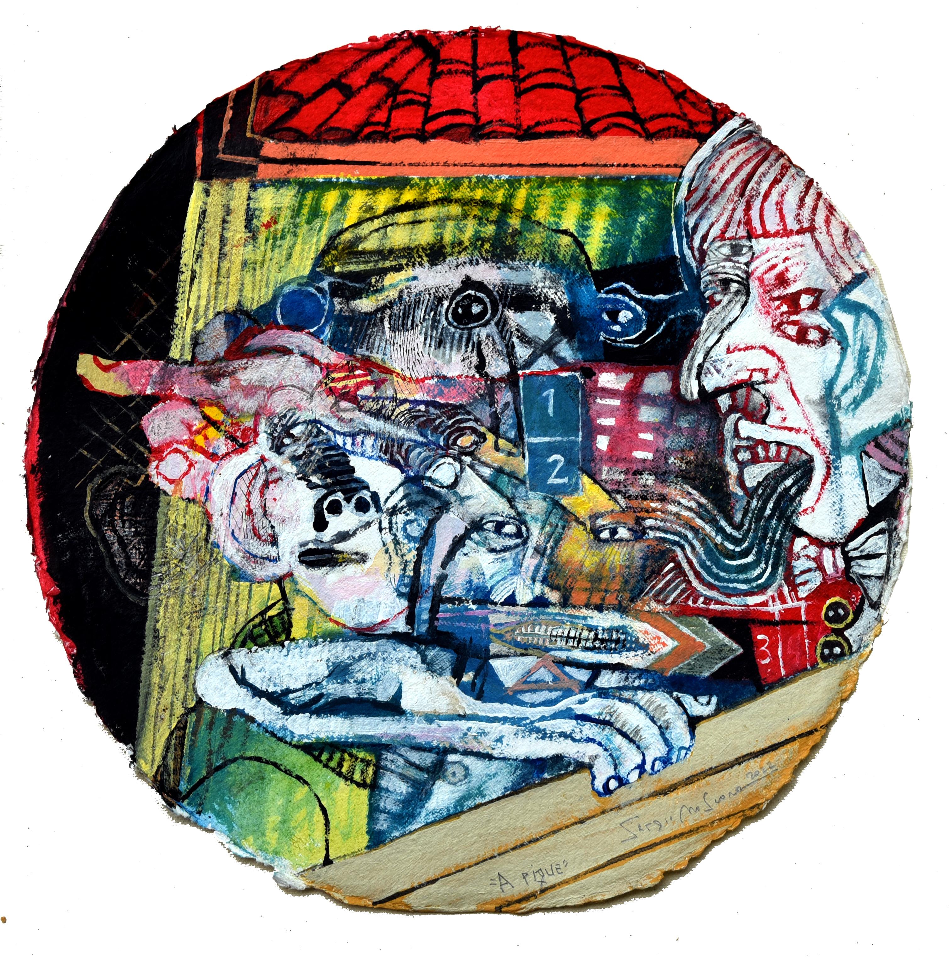 Acrylic paint and ink on paper
Tondo (diameter 30 cm)
Hand-signed, entitled and dated lower right by the artist