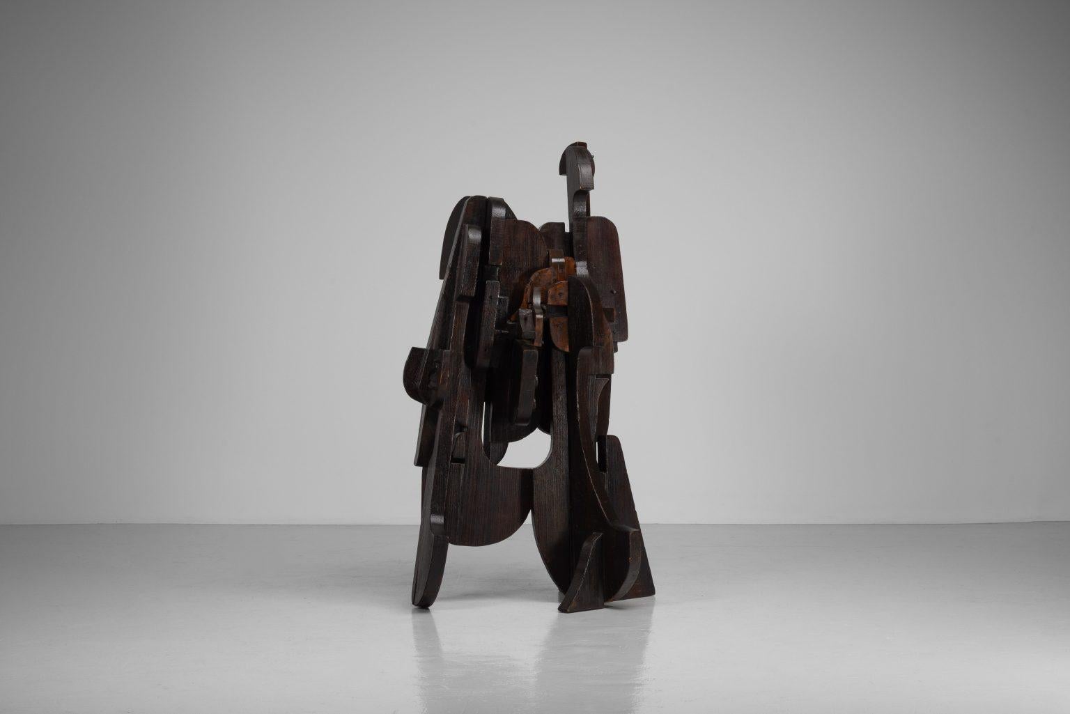 Sergio Ponzio IV abstract wooden sculpture Italy 1970s wide in vendita 5