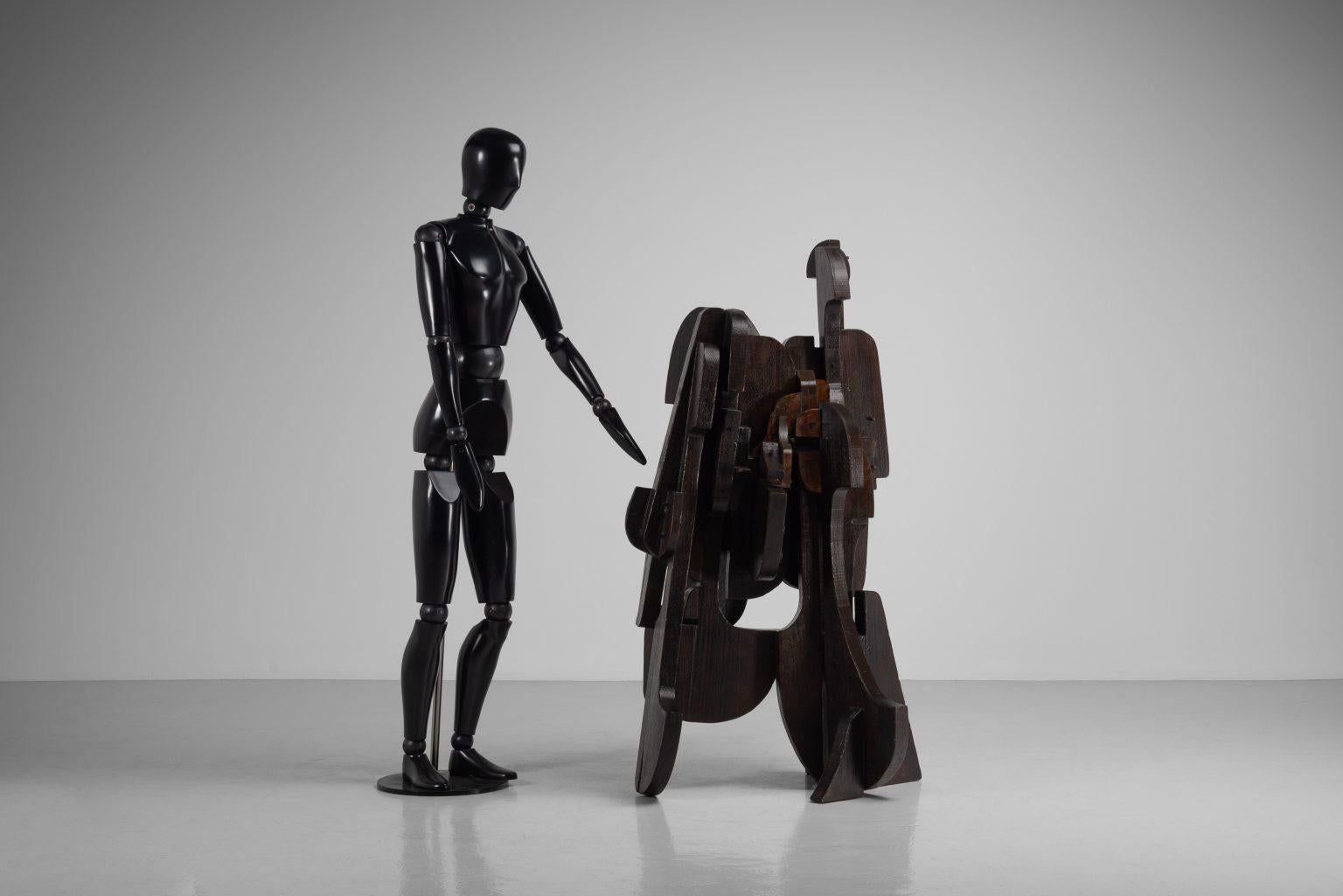 Italiano Sergio Ponzio IV abstract wooden sculpture Italy 1970s wide in vendita