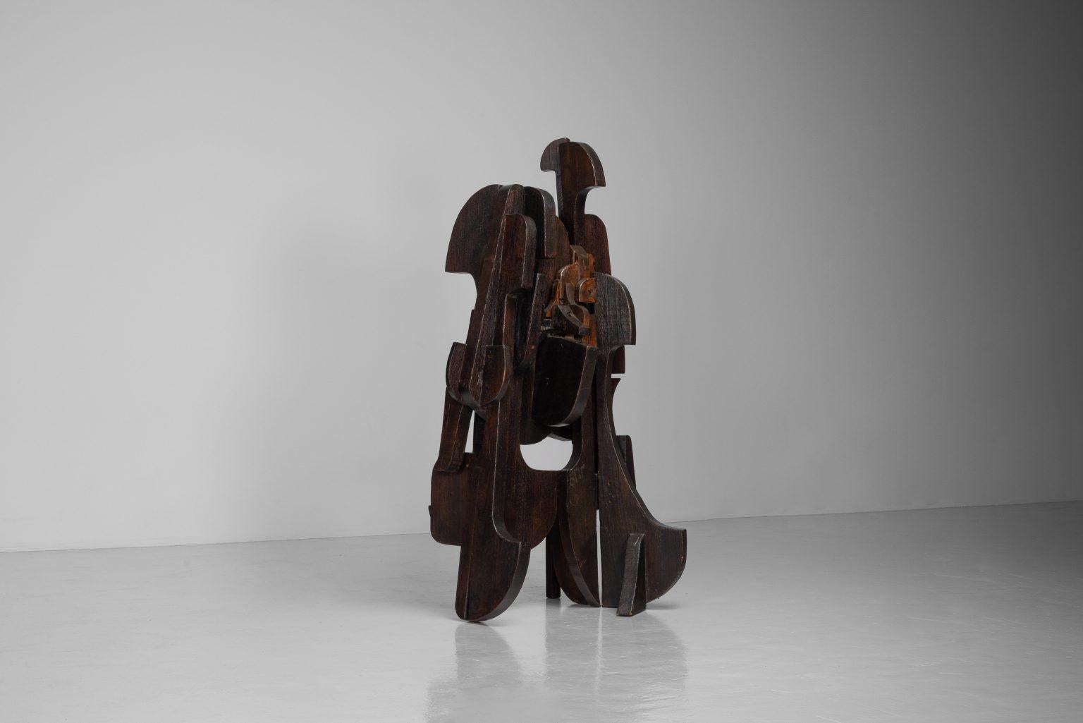 Mordenzato Sergio Ponzio IV abstract wooden sculpture Italy 1970s wide in vendita