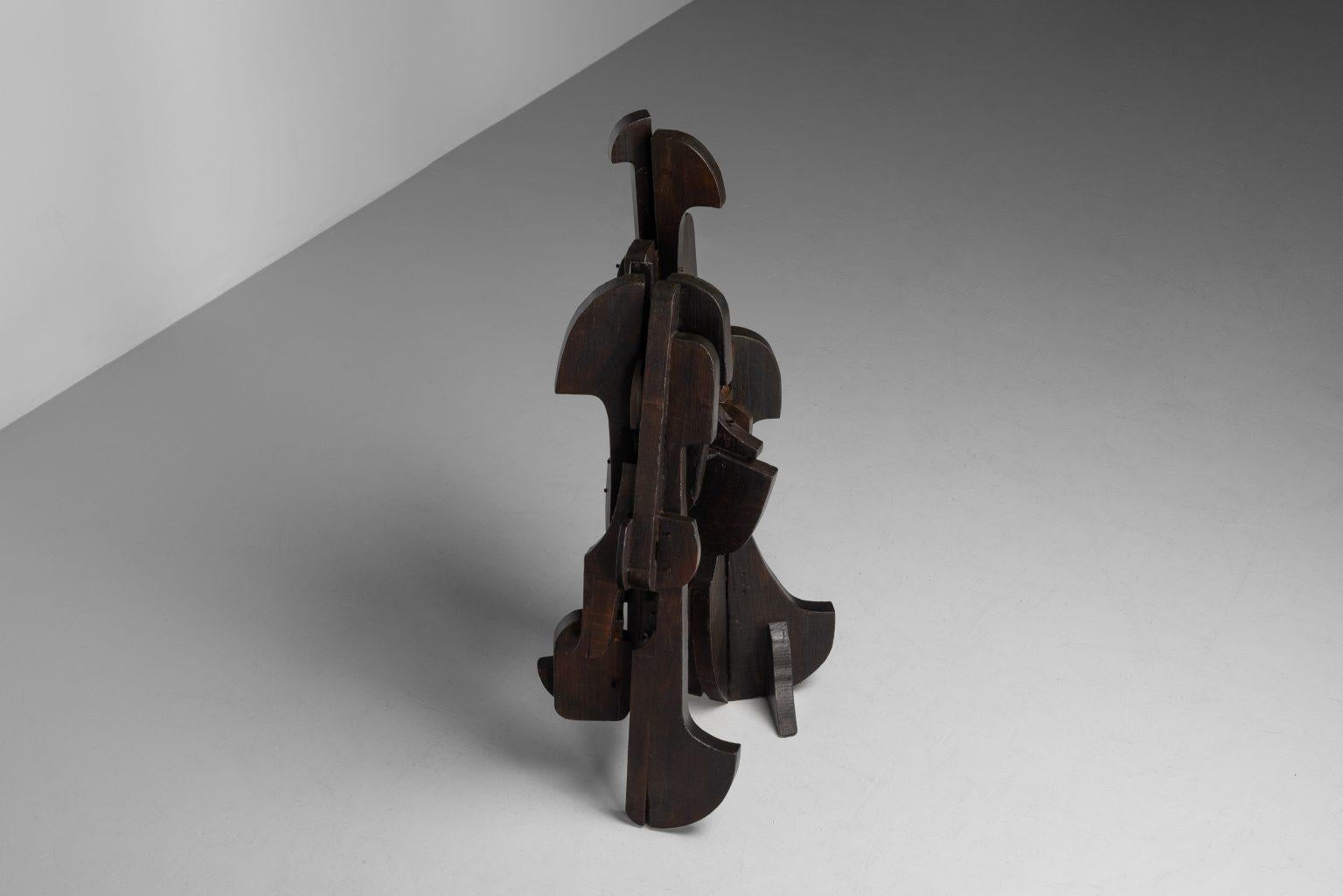 Sergio Ponzio IV abstract wooden sculpture Italy 1970s wide In condizioni buone in vendita a Roosendaal, Noord Brabant