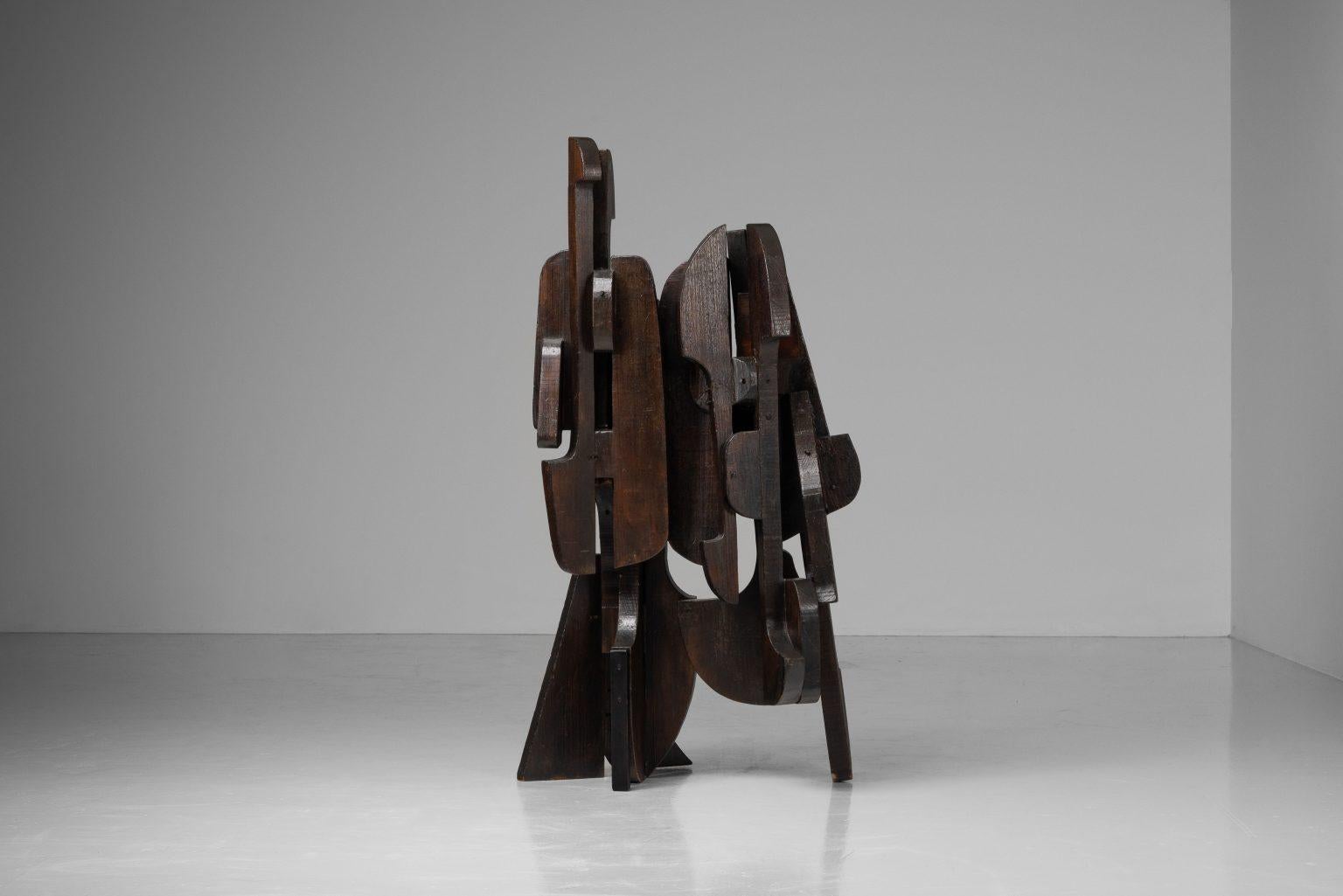 Sergio Ponzio IV abstract wooden sculpture Italy 1970s wide in vendita 1