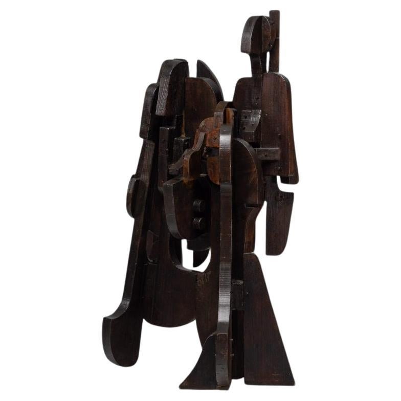 Sergio Ponzio IV abstract wooden sculpture Italy 1970s wide