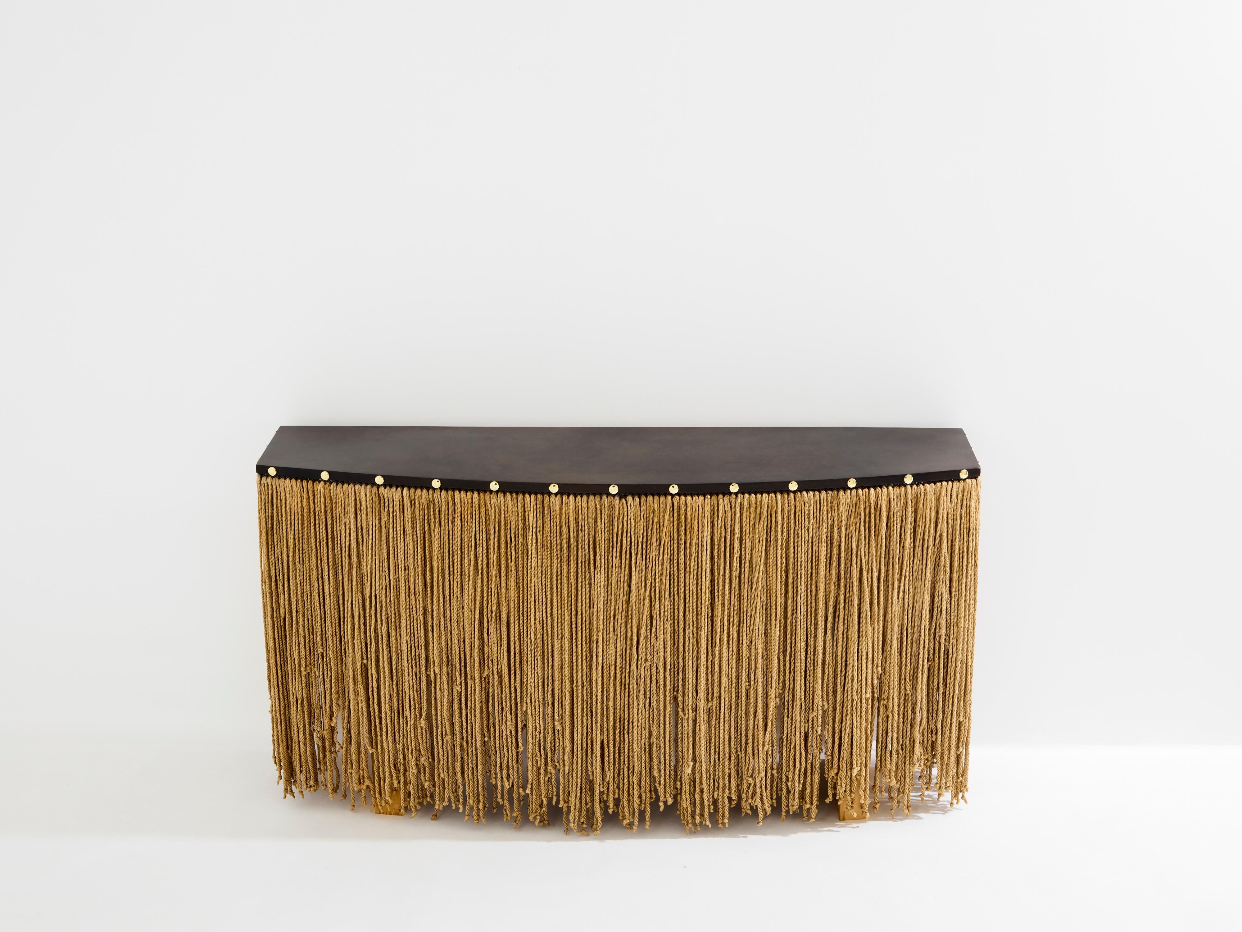 Mid-Century Modern Sergio Ponzio IV metal and ropes console table 1970s For Sale