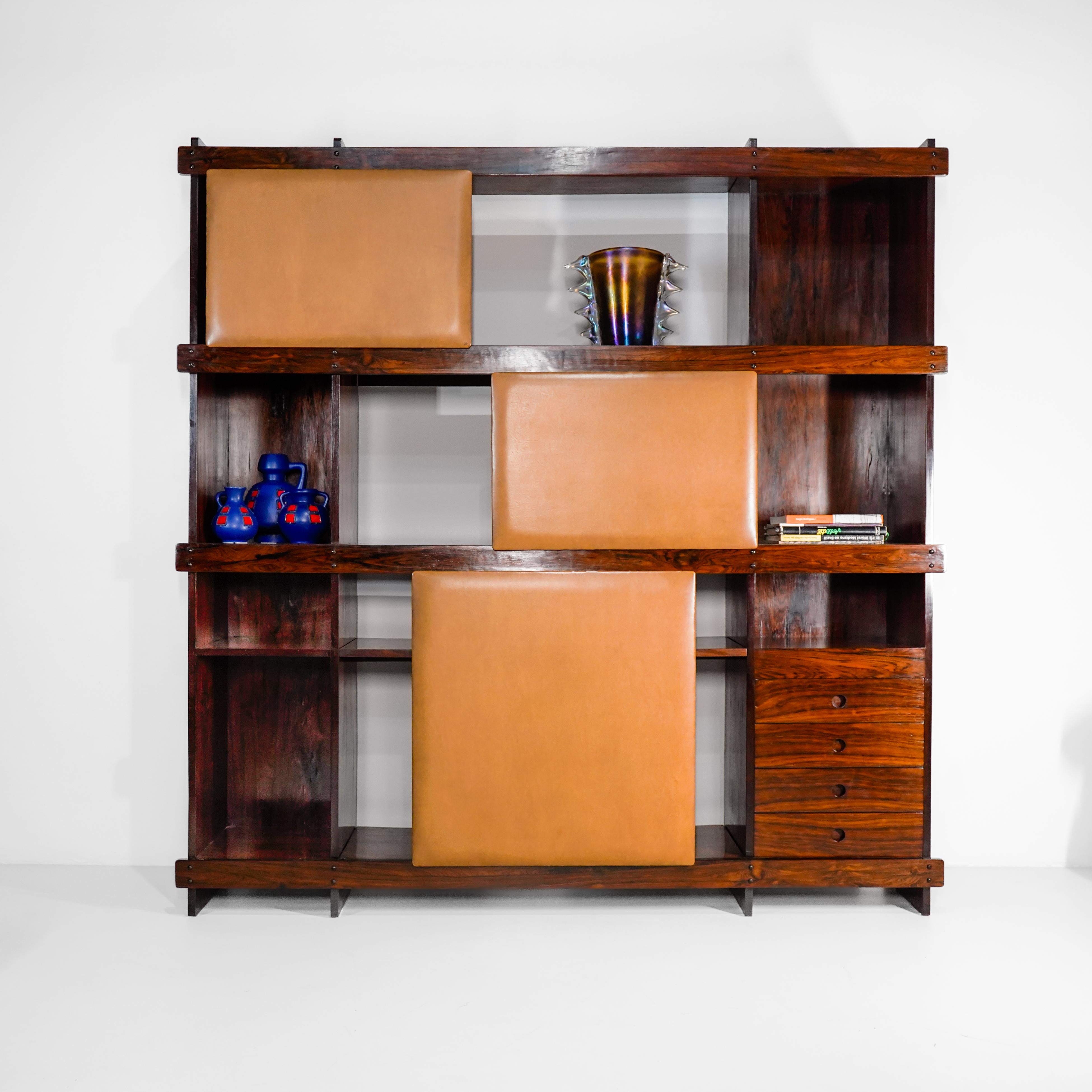 Mid-20th Century Sergio Rodrigues Bookcase Adolpho in Jacaranda Wood for OCA, Brazil, 1960 For Sale