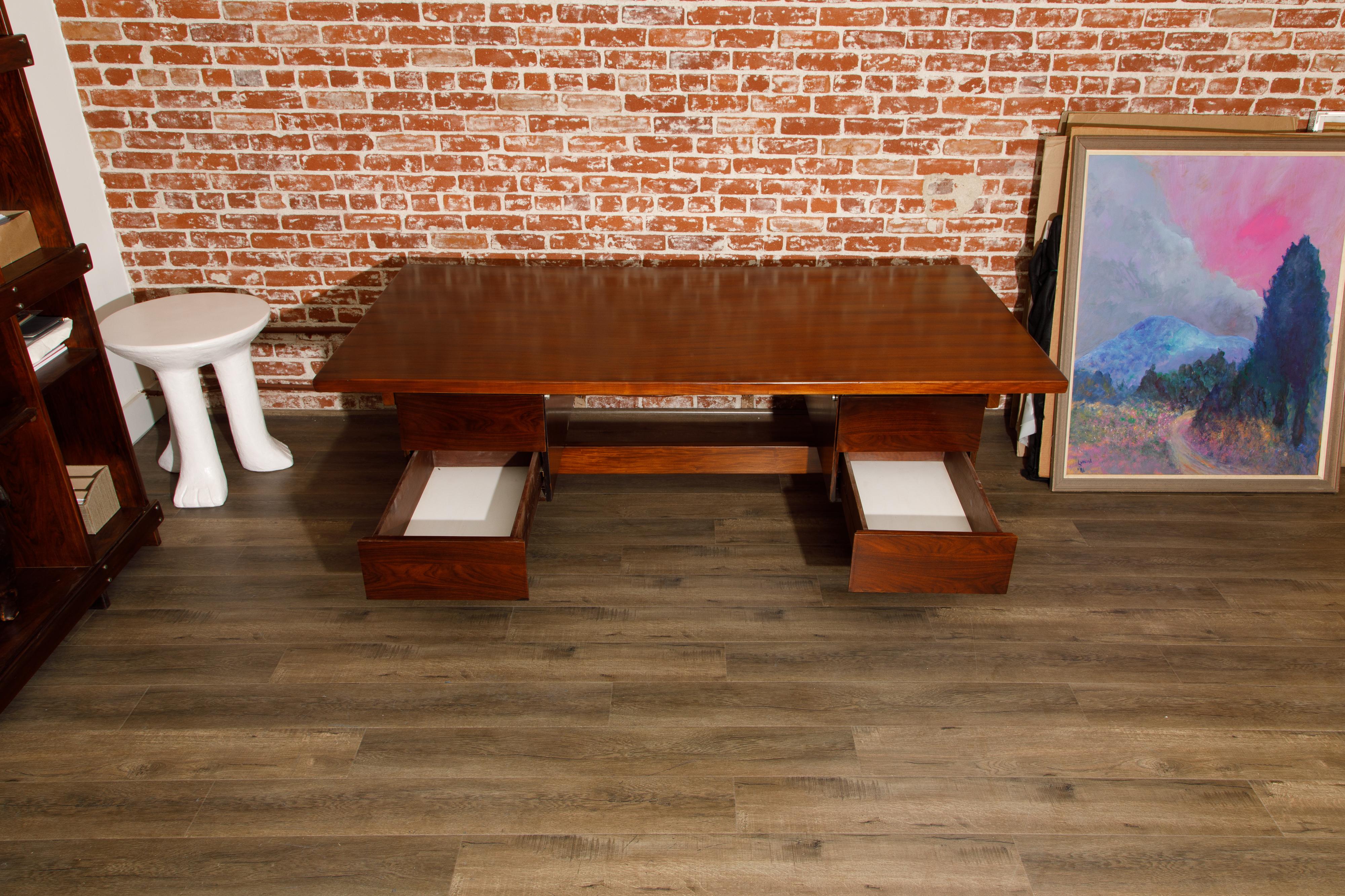 Sergio Rodrigues Brazilian Modern Rosewood Executive Desk, c 1960s, Brazil For Sale 9