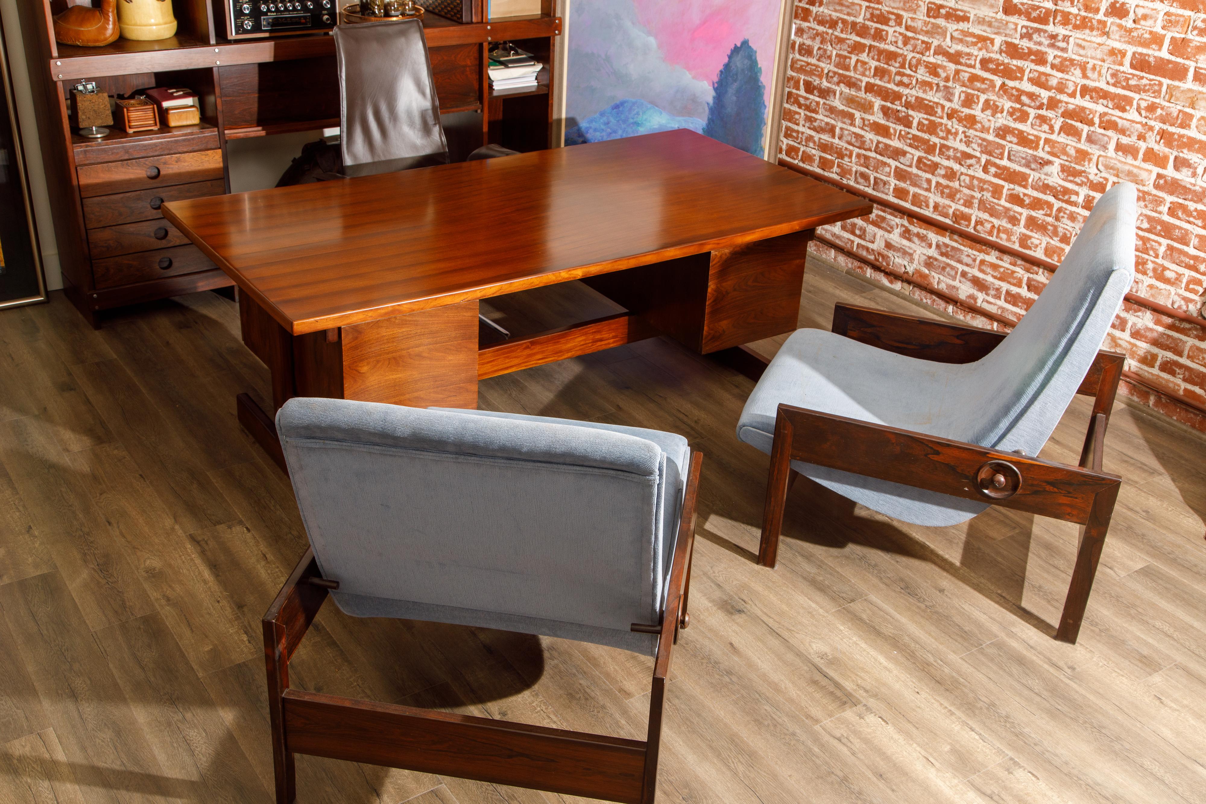Sergio Rodrigues Brazilian Modern Rosewood Executive Desk, c 1960s, Brazil For Sale 13