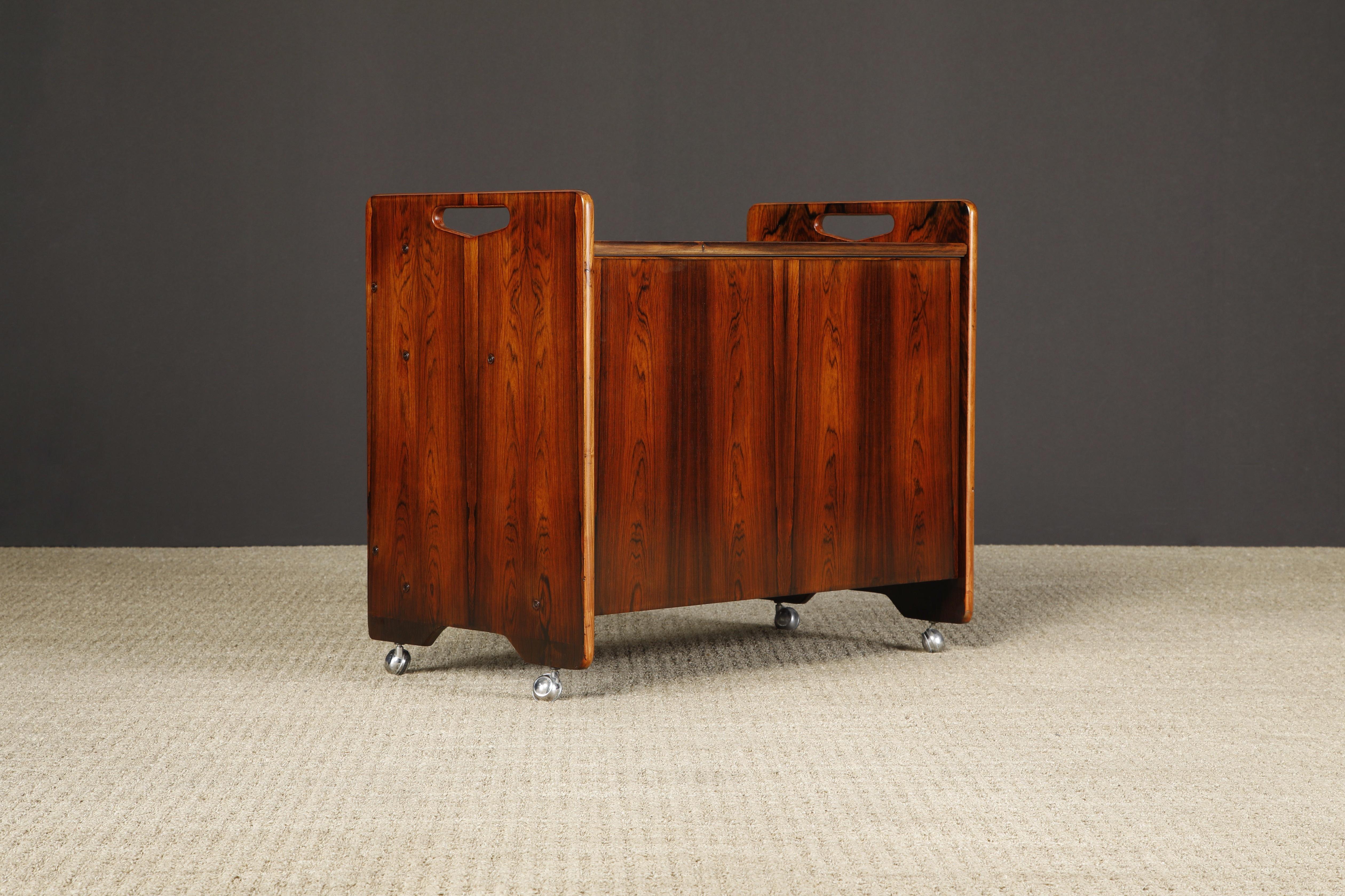Mid-20th Century Sergio Rodrigues Brazilian Rosewood Convertible Bar Cart, c 1960s Brazil For Sale