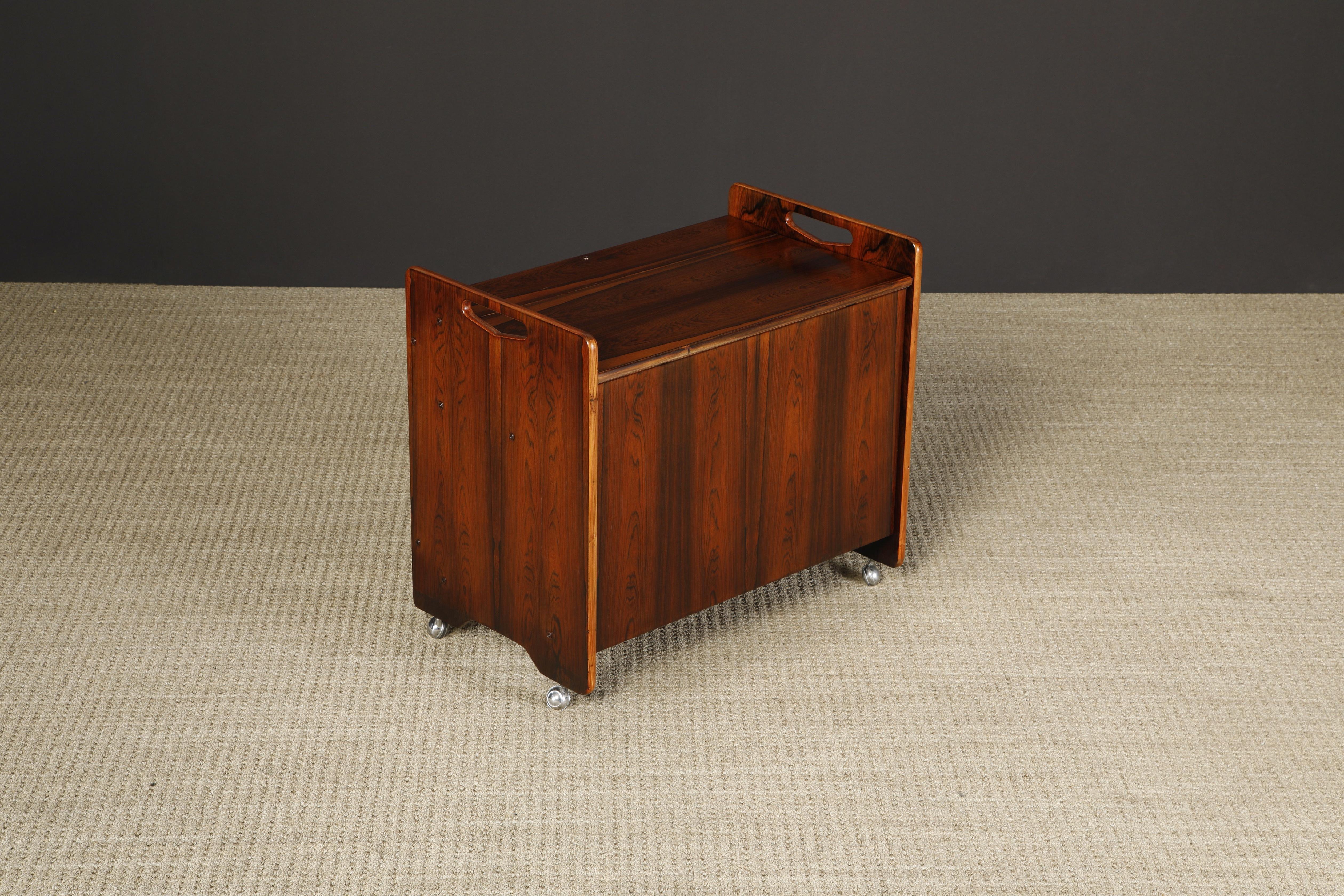 Formica Sergio Rodrigues Brazilian Rosewood Convertible Bar Cart, c 1960s Brazil For Sale
