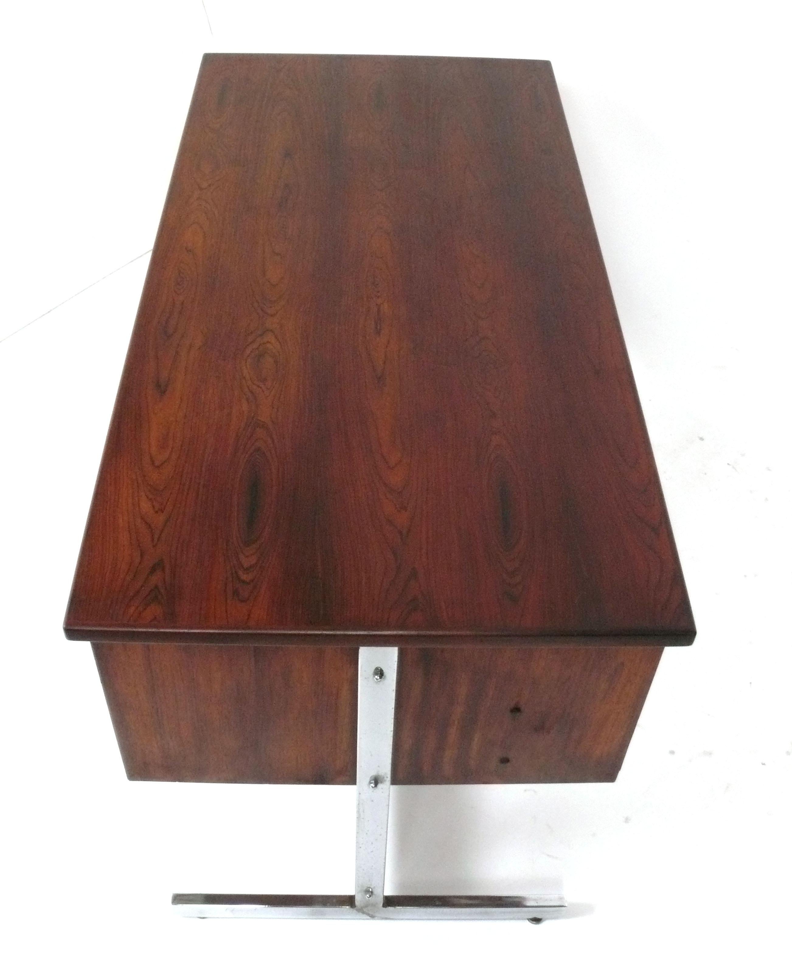 Plated Sergio Rodrigues Brazilian Rosewood Desk and Chair For Sale