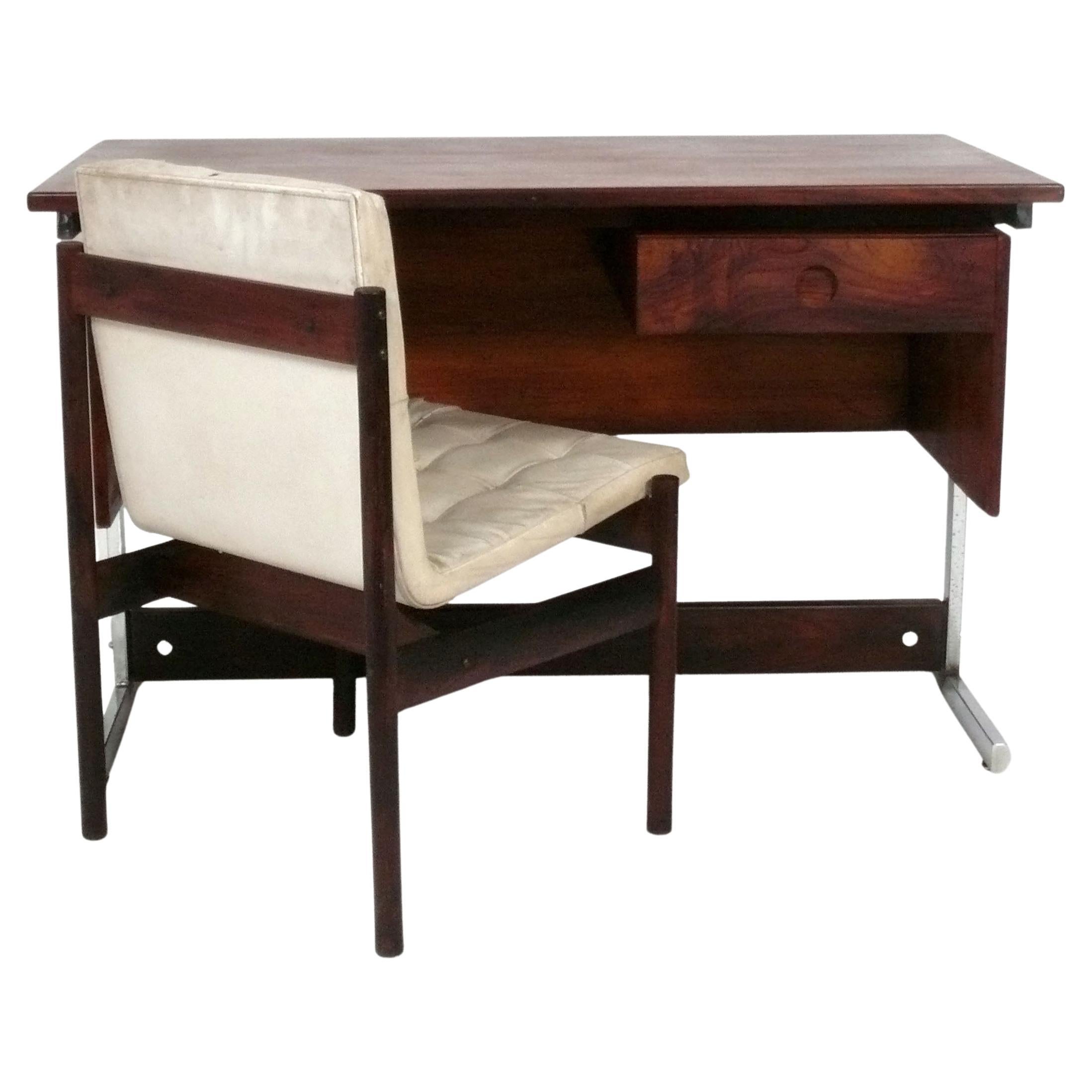 Sergio Rodrigues Brazilian Rosewood Desk and Chair For Sale