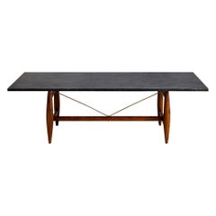 Sergio Rodrigues “Burton” Dining Table in Freijó & Polished Black Stone, Brazil