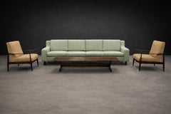 Sergio Rodrigues “Caola” Sofa in Brazilian Rosewood and Green Linen, 1960s