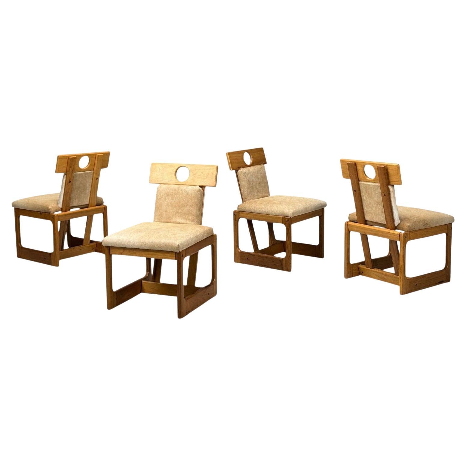 Sergio Rodrigues, Cavoina, Cowhide, Four Cuiabá Dining Chairs, Brazil, 1985
