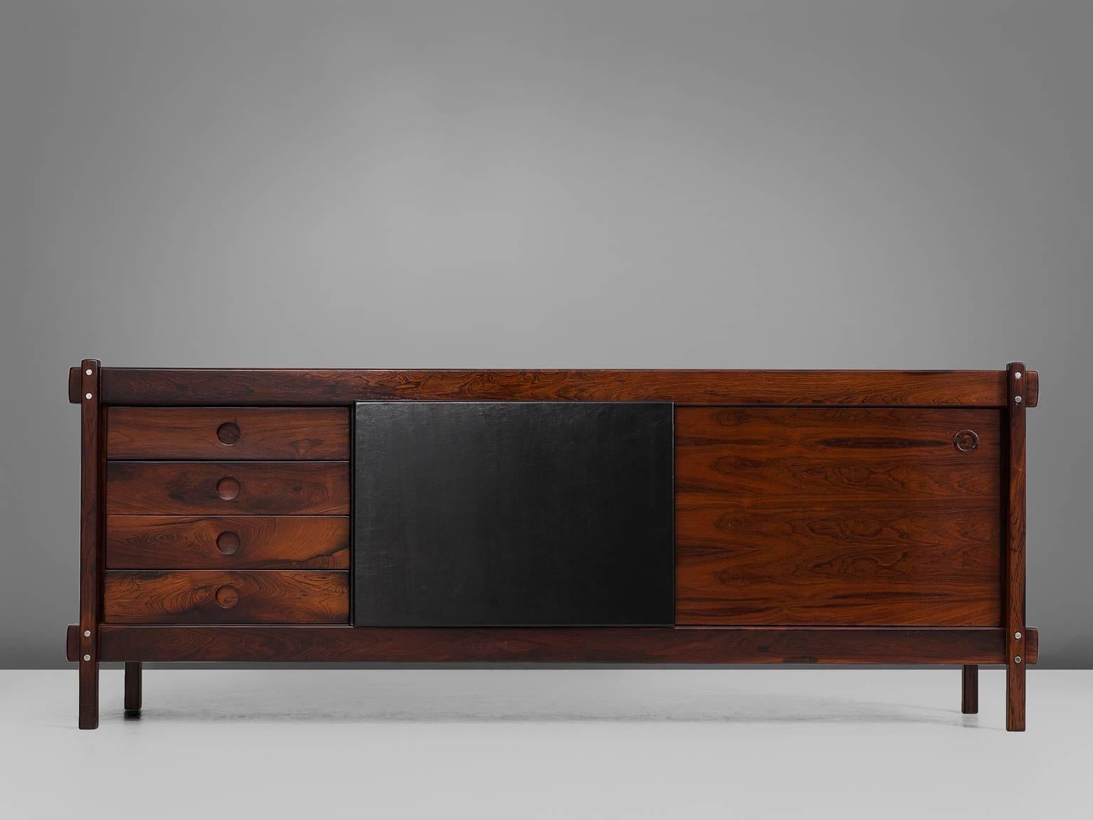 Mid-Century Modern Sergio Rodrigues Credenza in Rosewood and Leather