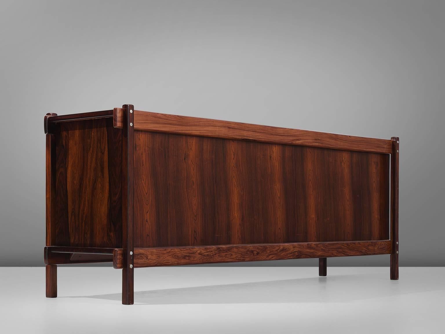 Brazilian Sergio Rodrigues Credenza in Rosewood and Leather
