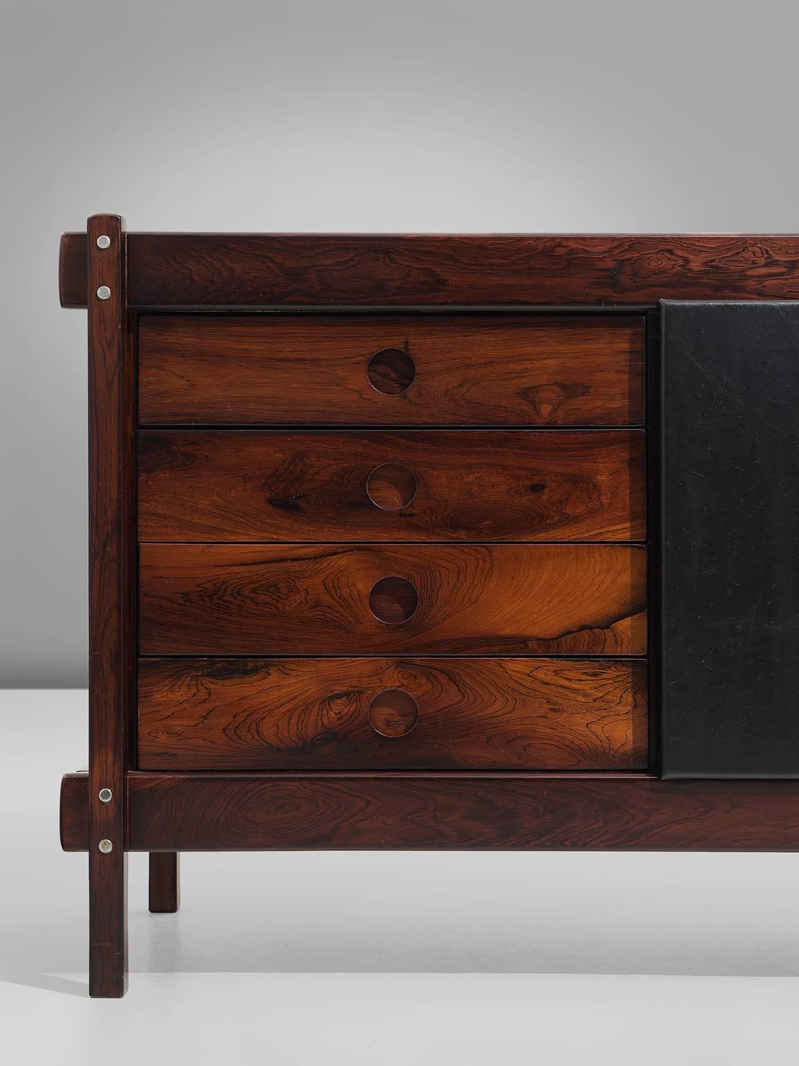 Mid-20th Century Sergio Rodrigues Credenza in Rosewood and Leather
