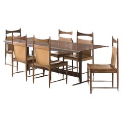 Sergio Rodrigues Dining Chairs, Rosewood veneers, Leather, Brazil, 1950s
