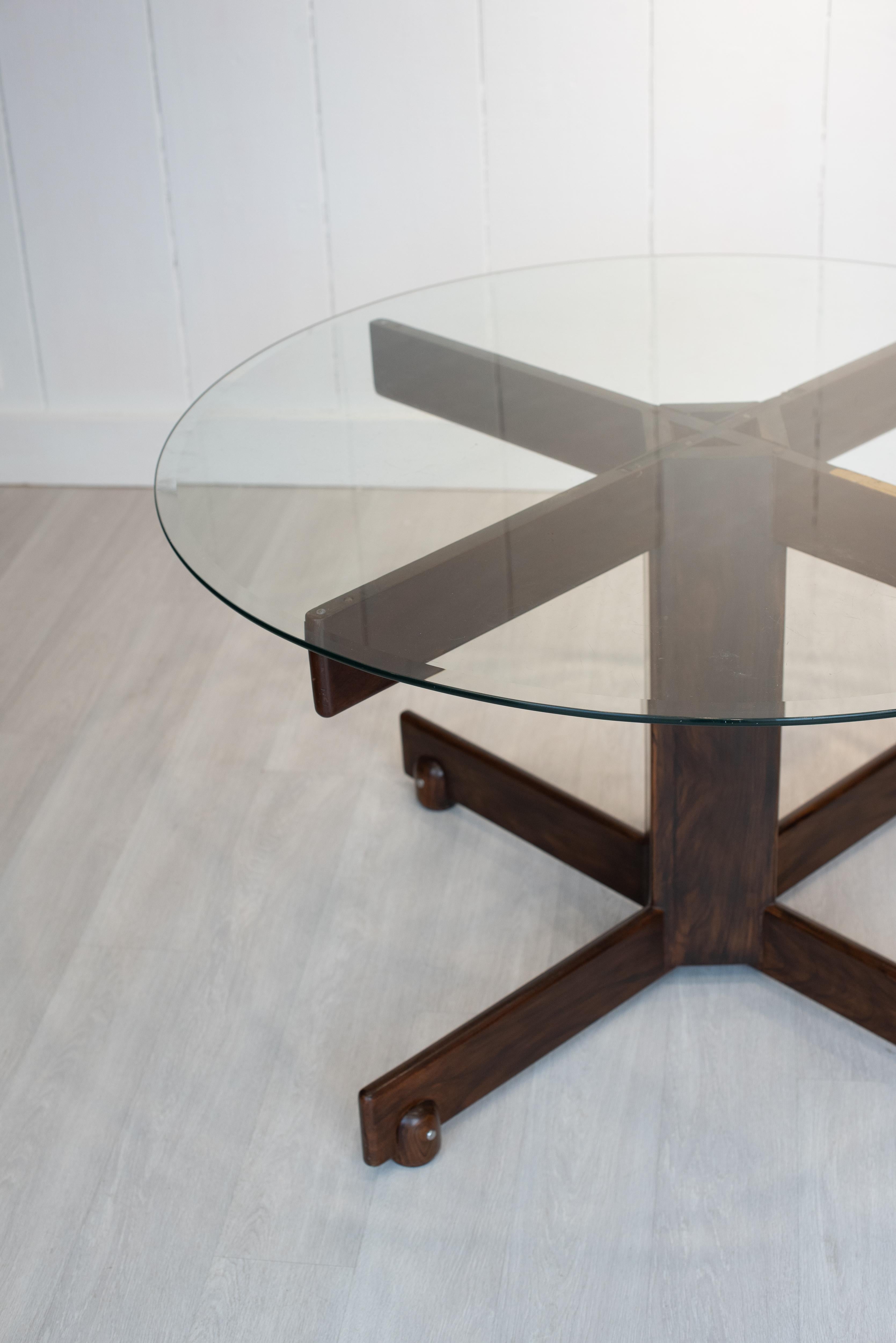 Métal Sergio Rodrigues, Table de salle à manger, Alex, vers 1960. Wood Wood et verre en vente