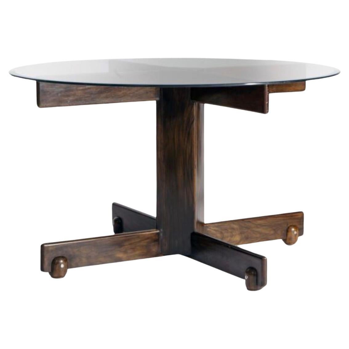 Sergio Rodrigues, Tavolo da pranzo, "Alex", 1960 circa. Wood e vetro massiccio