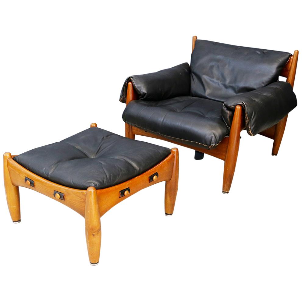 Sergio Rodrigues for Isa Bergamo Sheriff Lounge Chair and Ottoman, Signed 1950s