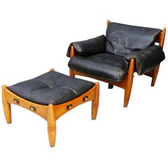 Sergio Rodrigues for Isa Bergamo Sheriff Lounge Chair and Ottoman, Signed 1950s