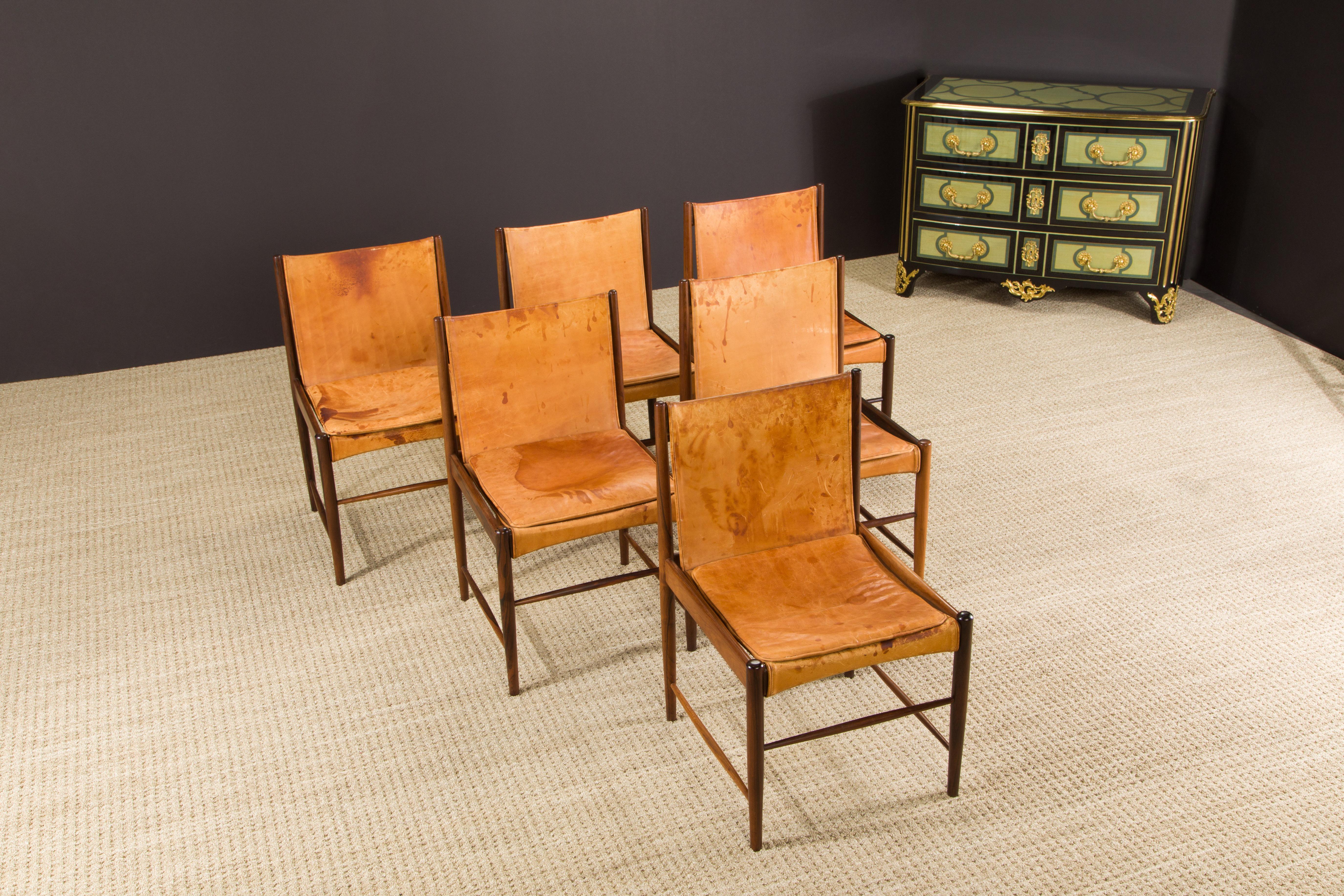 Sergio Rodrigues for Oca Jacaranda & Leather Cantu Chairs, c 1959 Brazil, Signed For Sale 1