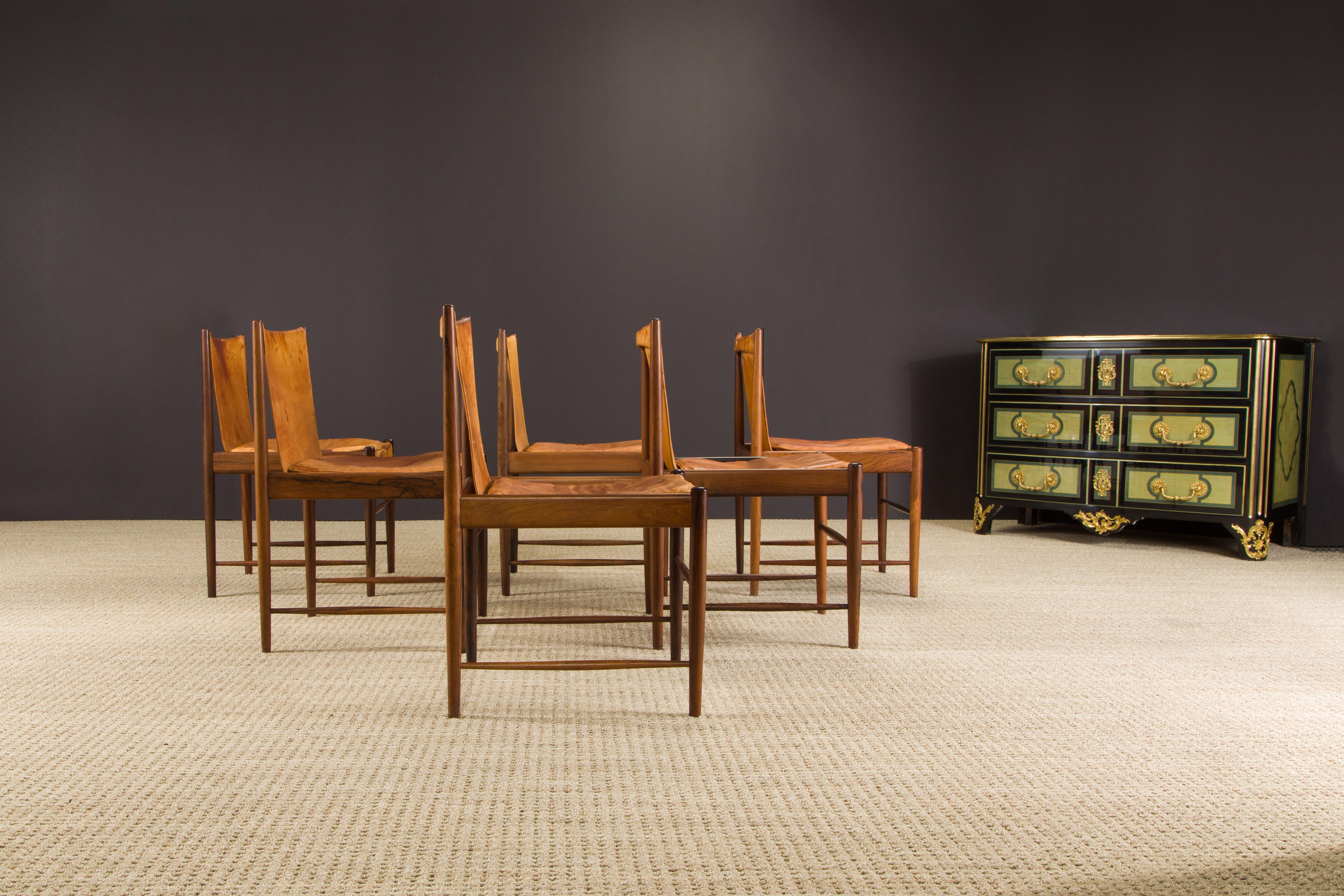 Sergio Rodrigues for Oca Jacaranda & Leather Cantu Chairs, c 1959 Brazil, Signed For Sale 2