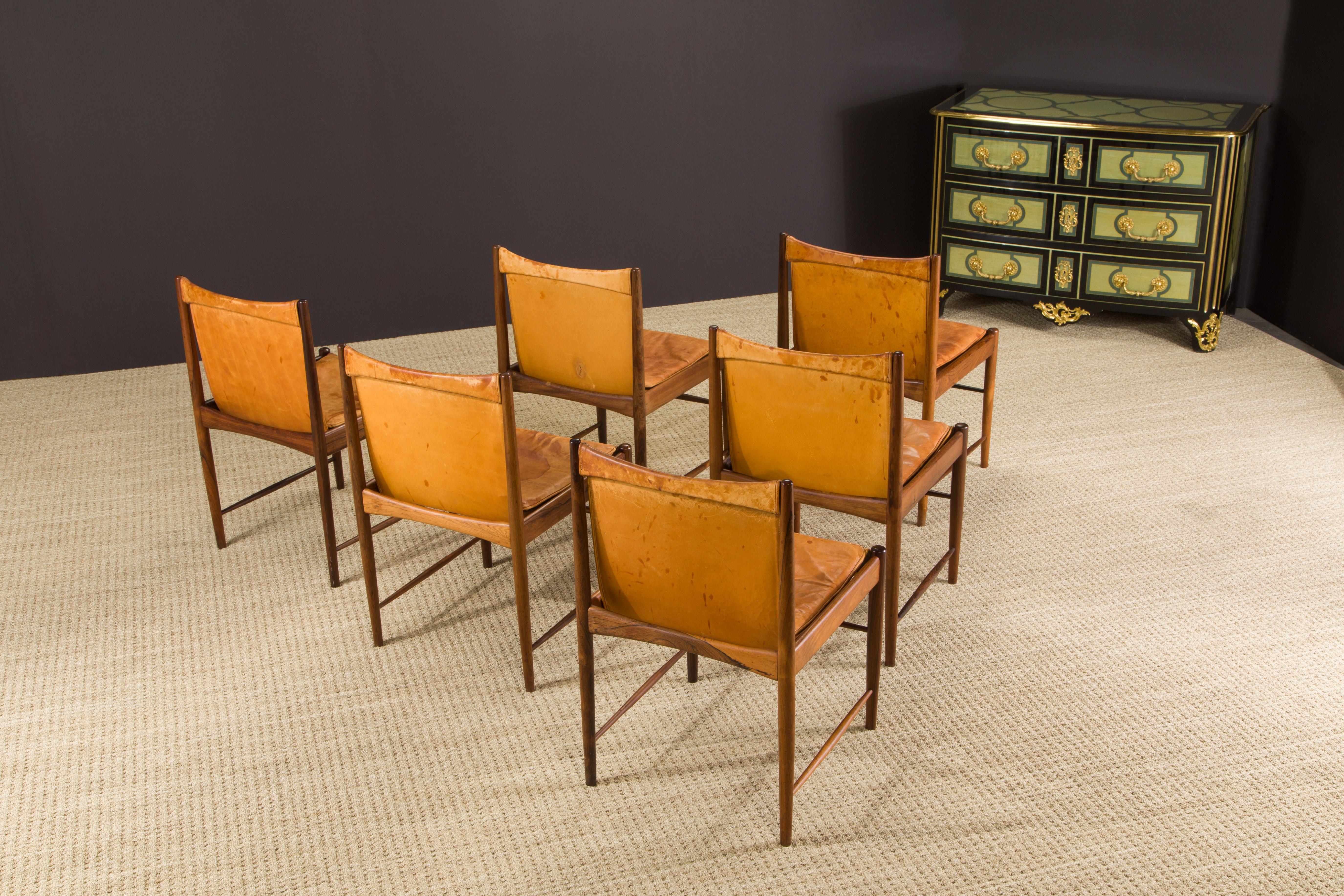 Sergio Rodrigues for Oca Jacaranda & Leather Cantu Chairs, c 1959 Brazil, Signed For Sale 3