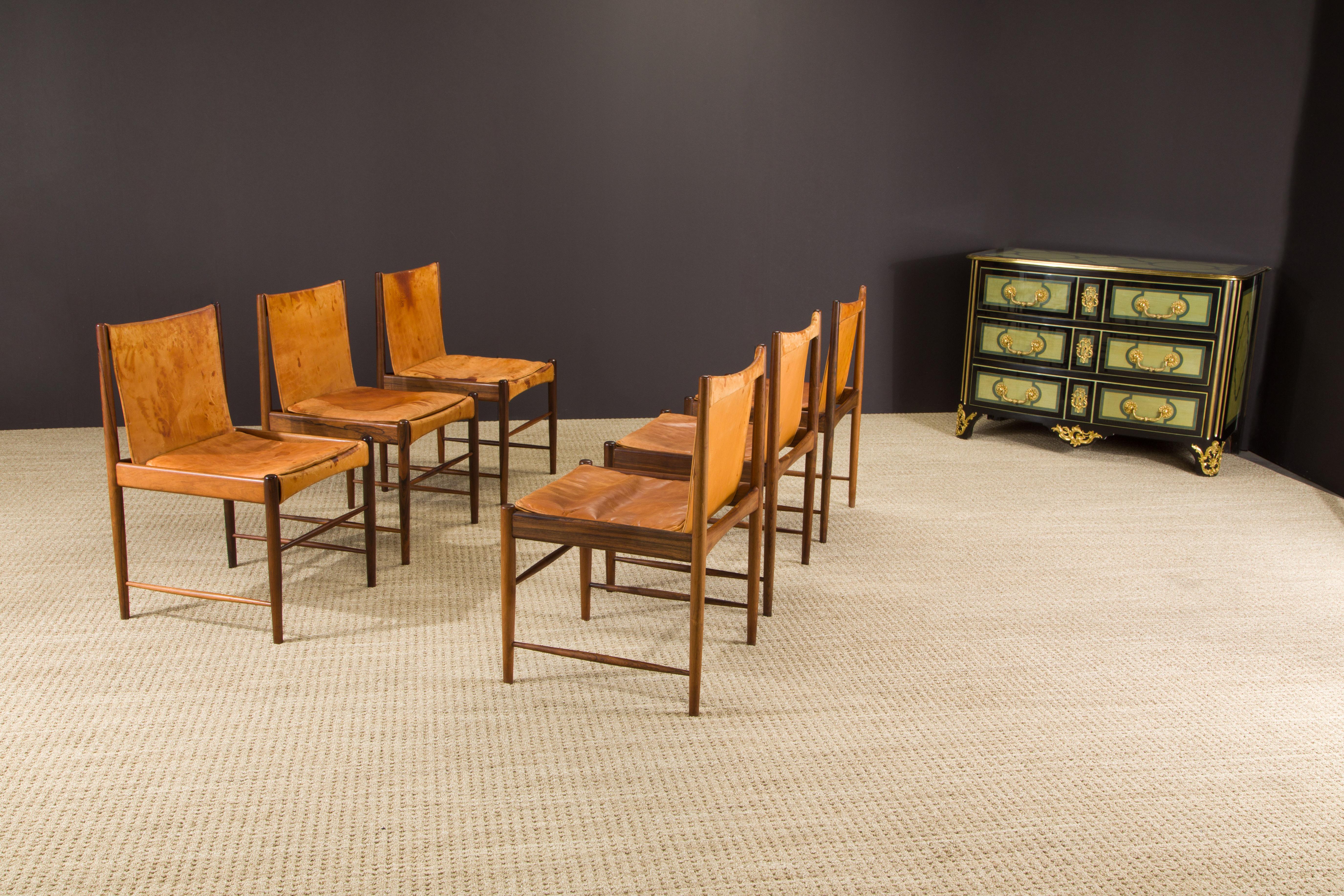 Sergio Rodrigues for Oca Jacaranda & Leather Cantu Chairs, c 1959 Brazil, Signed For Sale 4