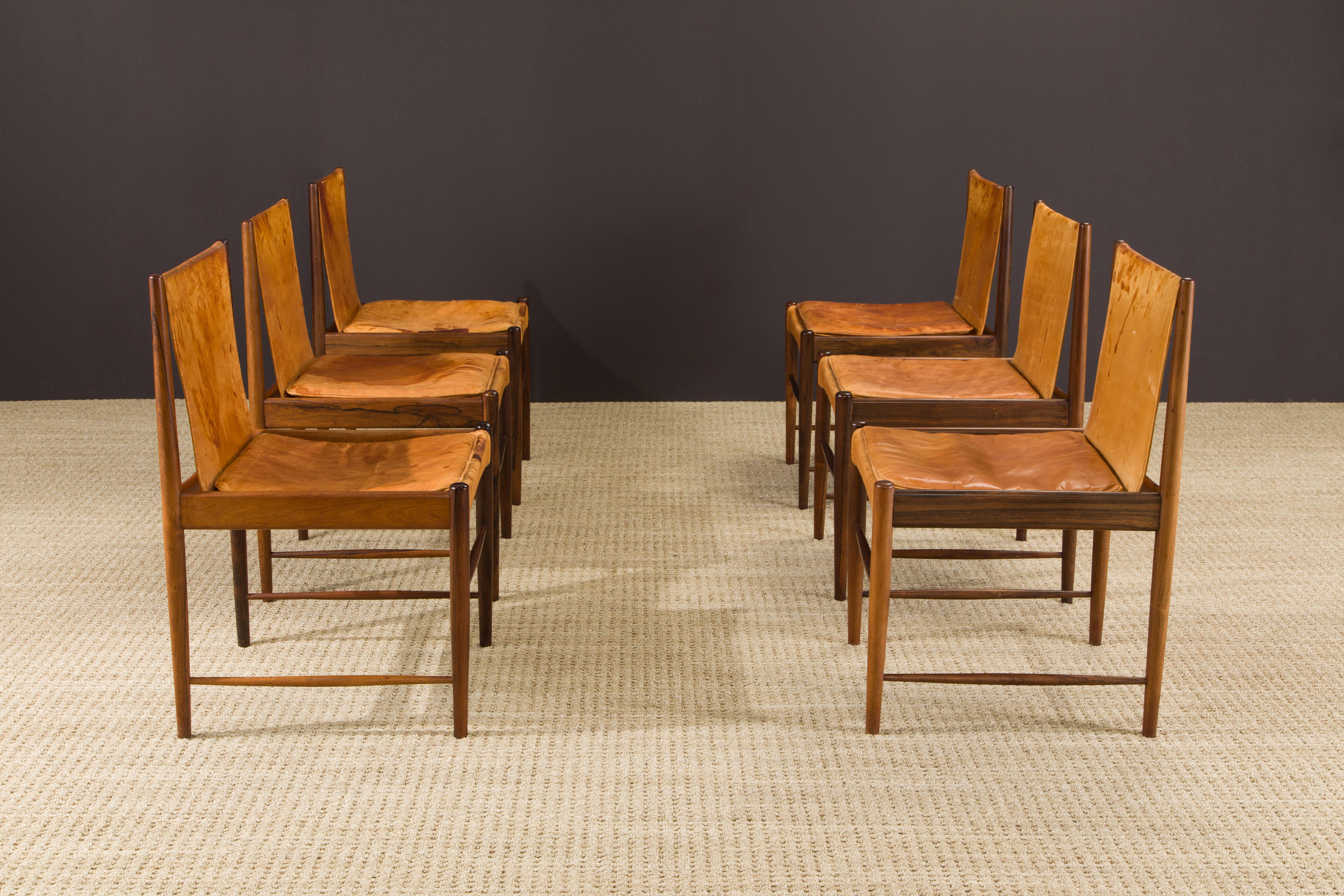 Sergio Rodrigues for Oca Jacaranda & Leather Cantu Chairs, c 1959 Brazil, Signed For Sale 5