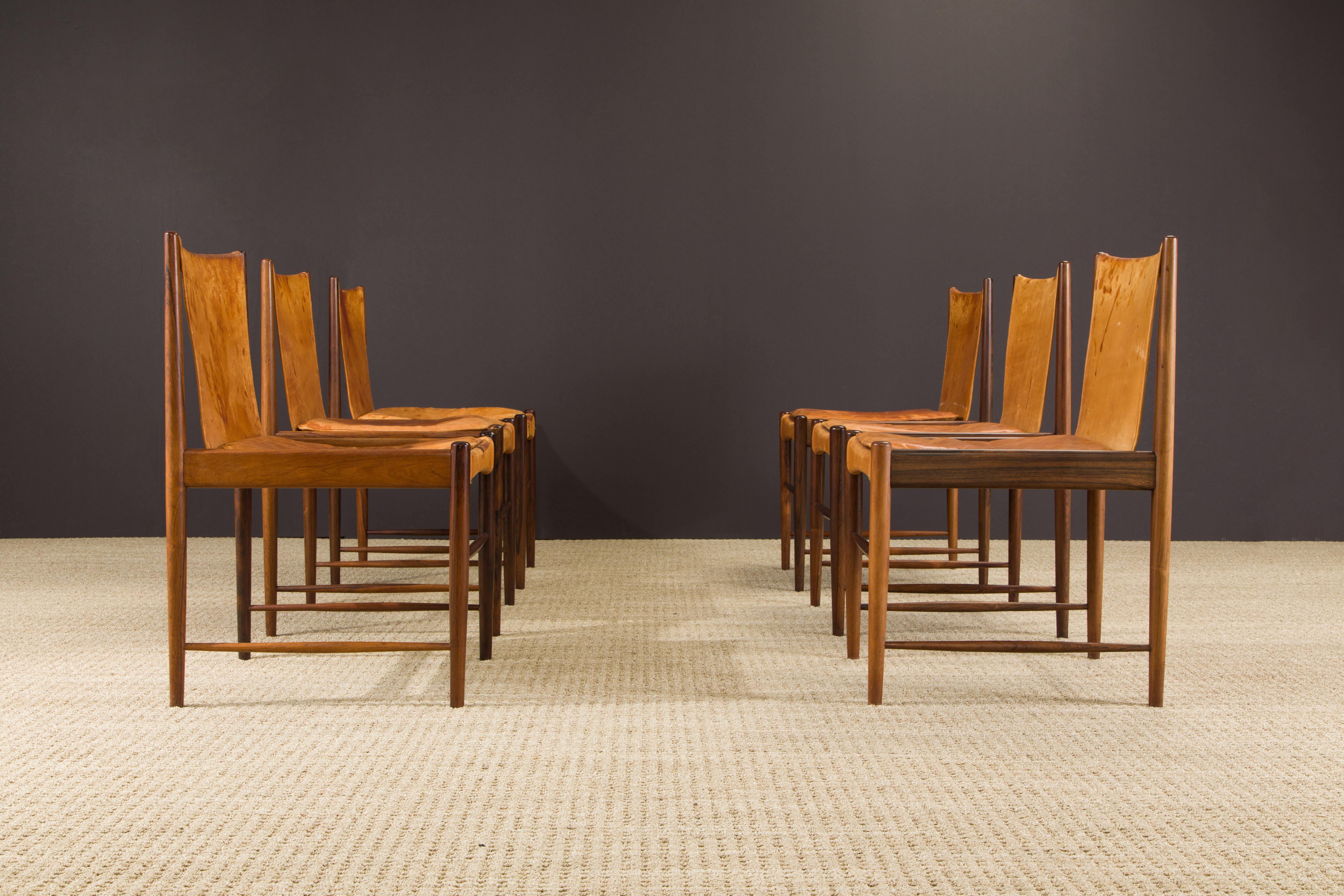 Sergio Rodrigues for Oca Jacaranda & Leather Cantu Chairs, c 1959 Brazil, Signed For Sale 6