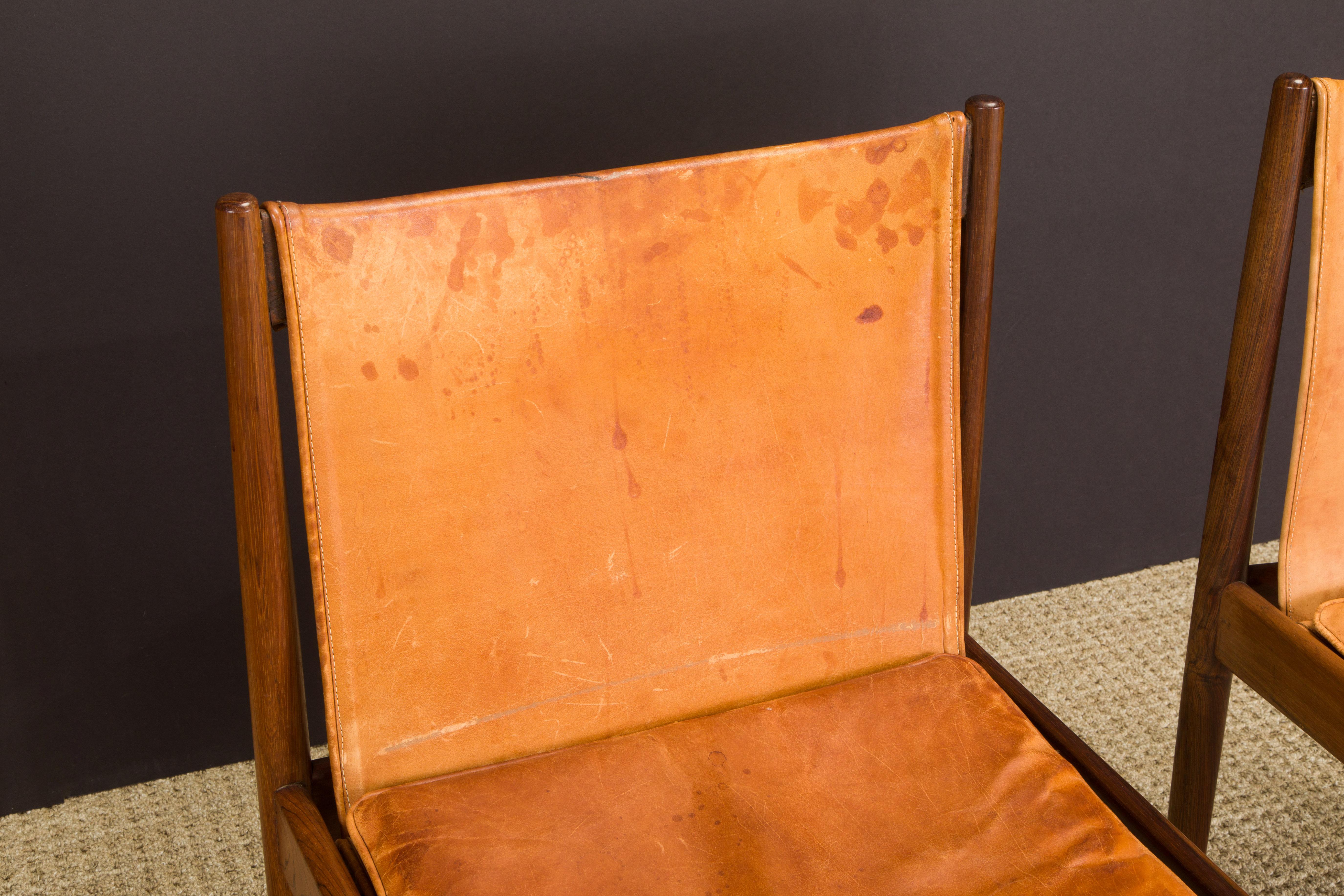 Sergio Rodrigues for Oca Jacaranda & Leather Cantu Chairs, c 1959 Brazil, Signed For Sale 9
