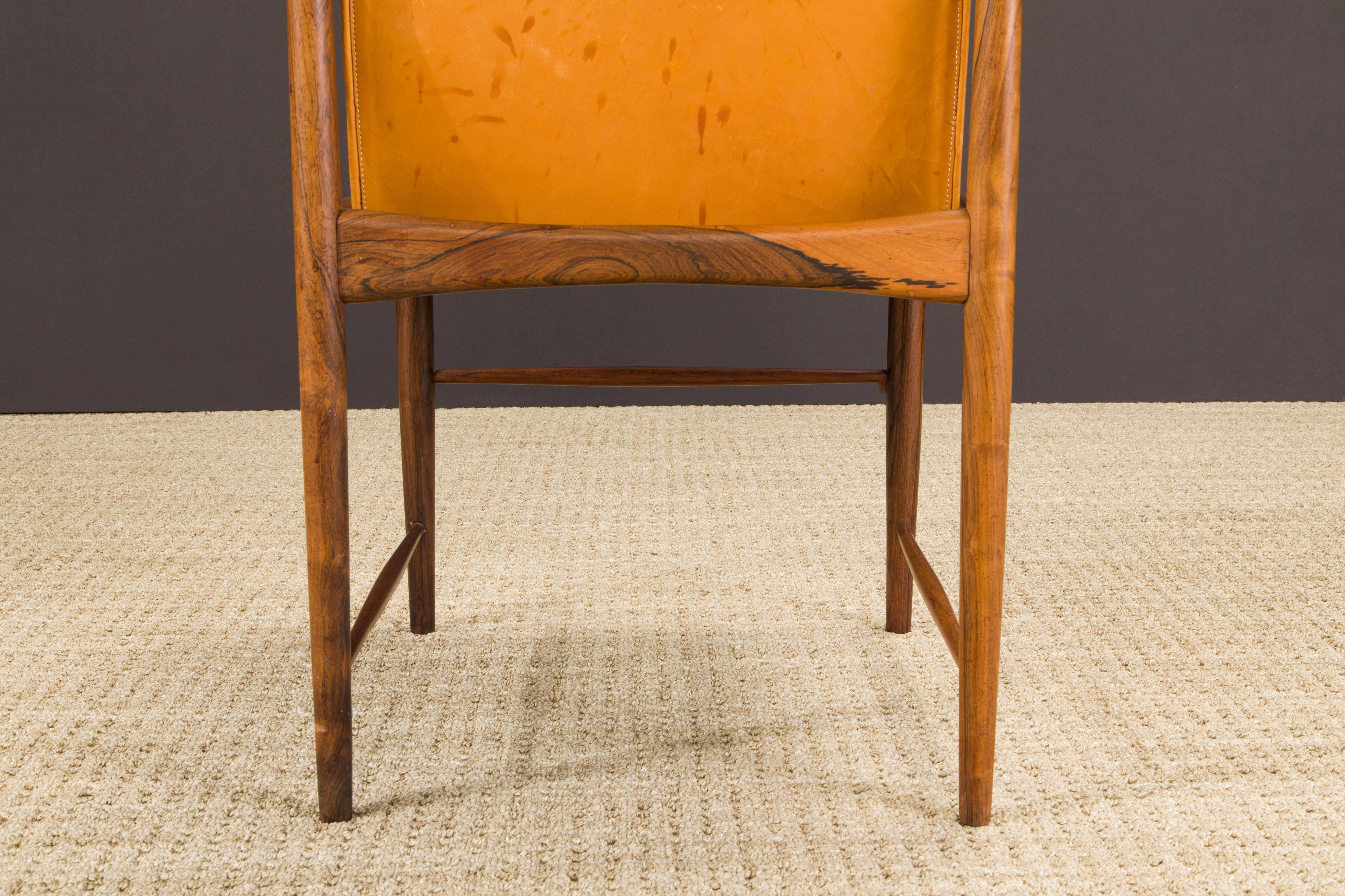 Sergio Rodrigues for Oca Jacaranda & Leather Cantu Chairs, c 1959 Brazil, Signed For Sale 11