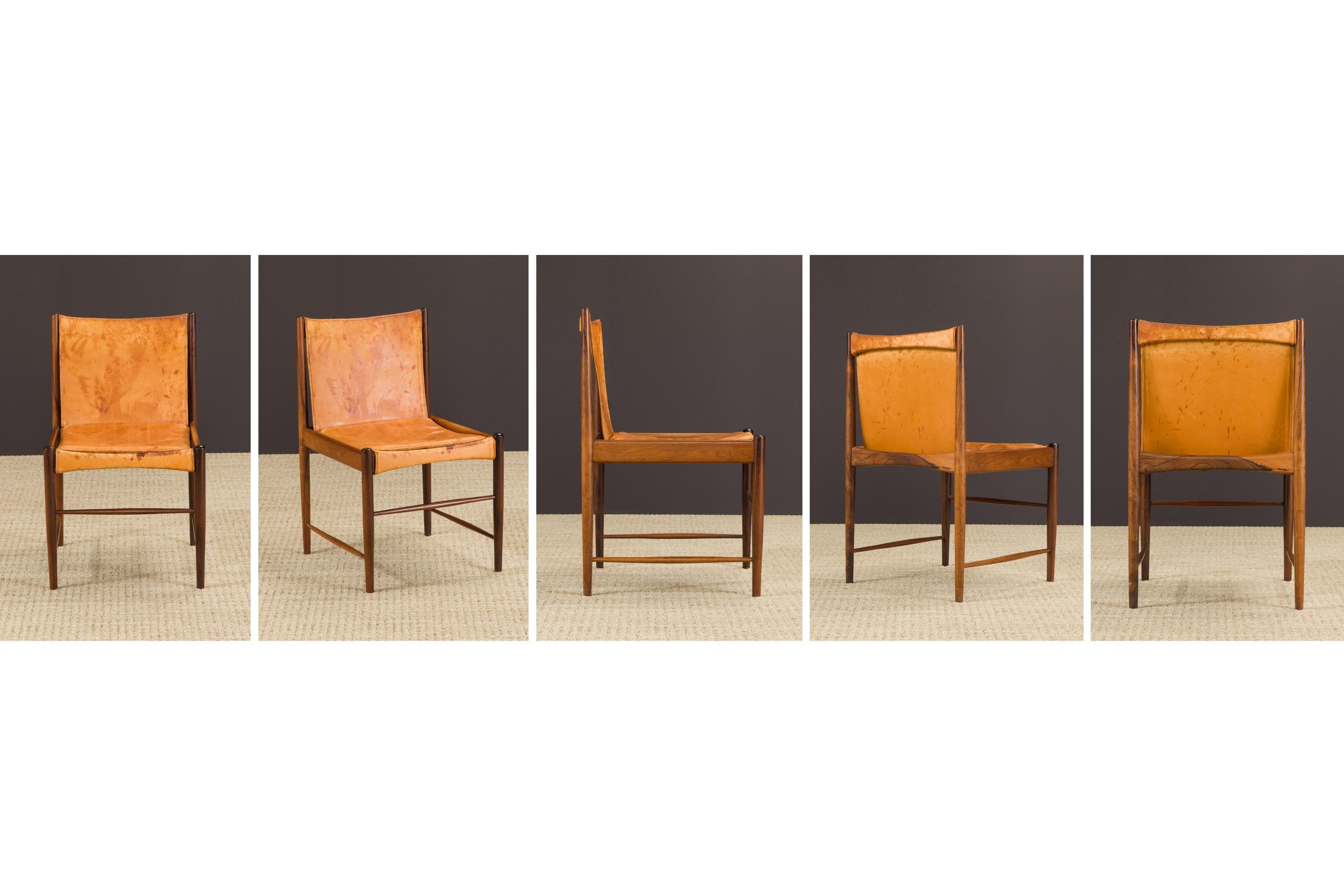 Mid-Century Modern Sergio Rodrigues pour Oca Jacaranda & Leather Cantu Chaises Cantu, vers 1959 Brésil, Signé en vente