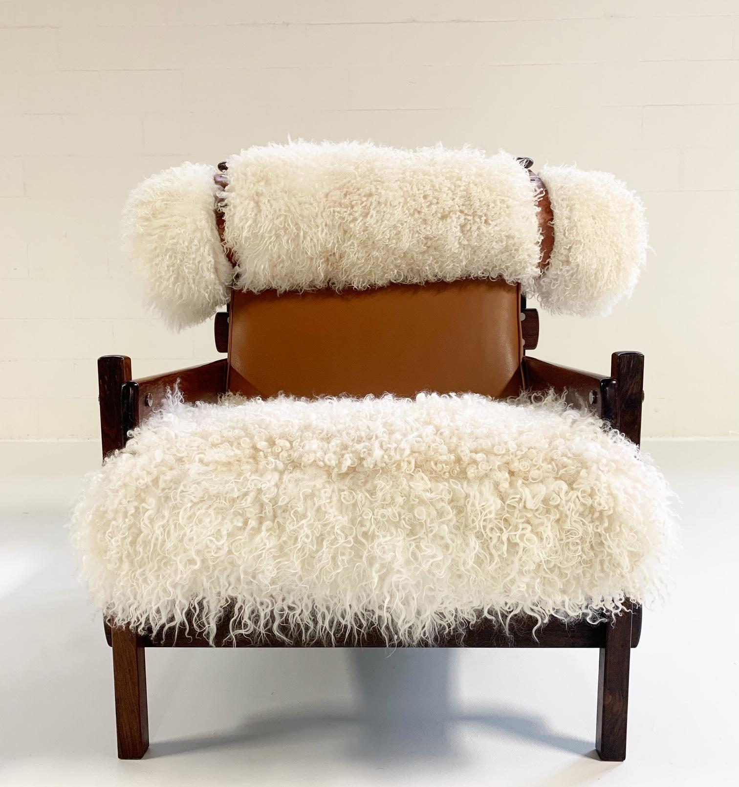 Mid-Century Modern Sergio Rodrigues for Oca Solid Jacaranda Chair Restored in Sheepskin